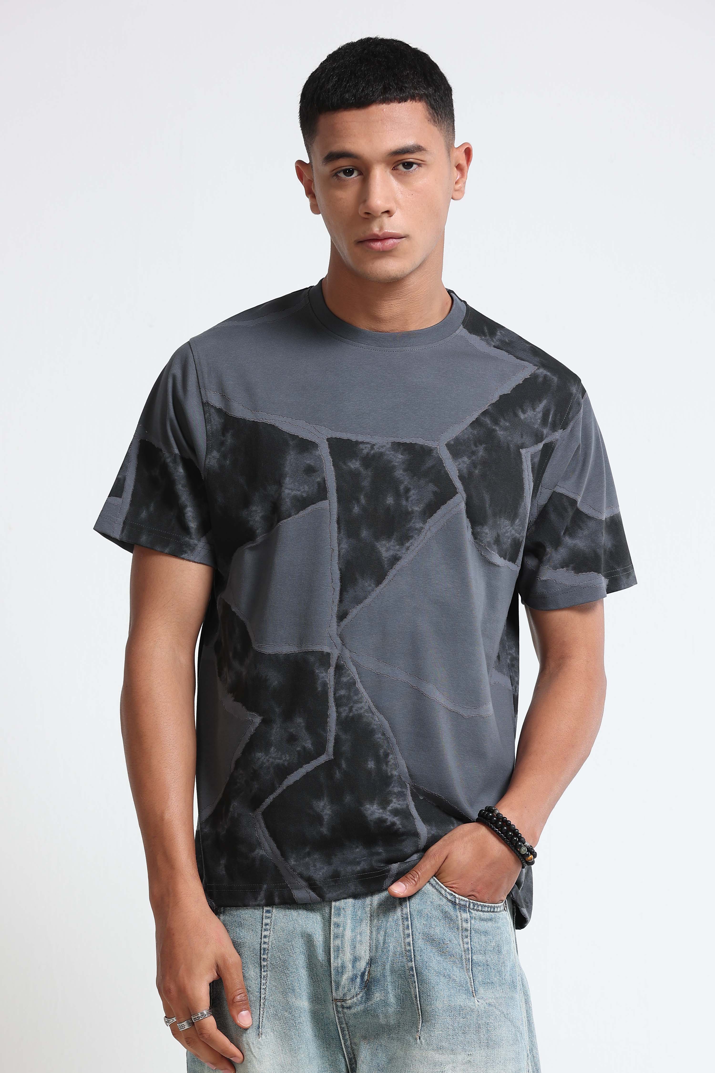 Men Grey Modern Abstract Print T-Shirt