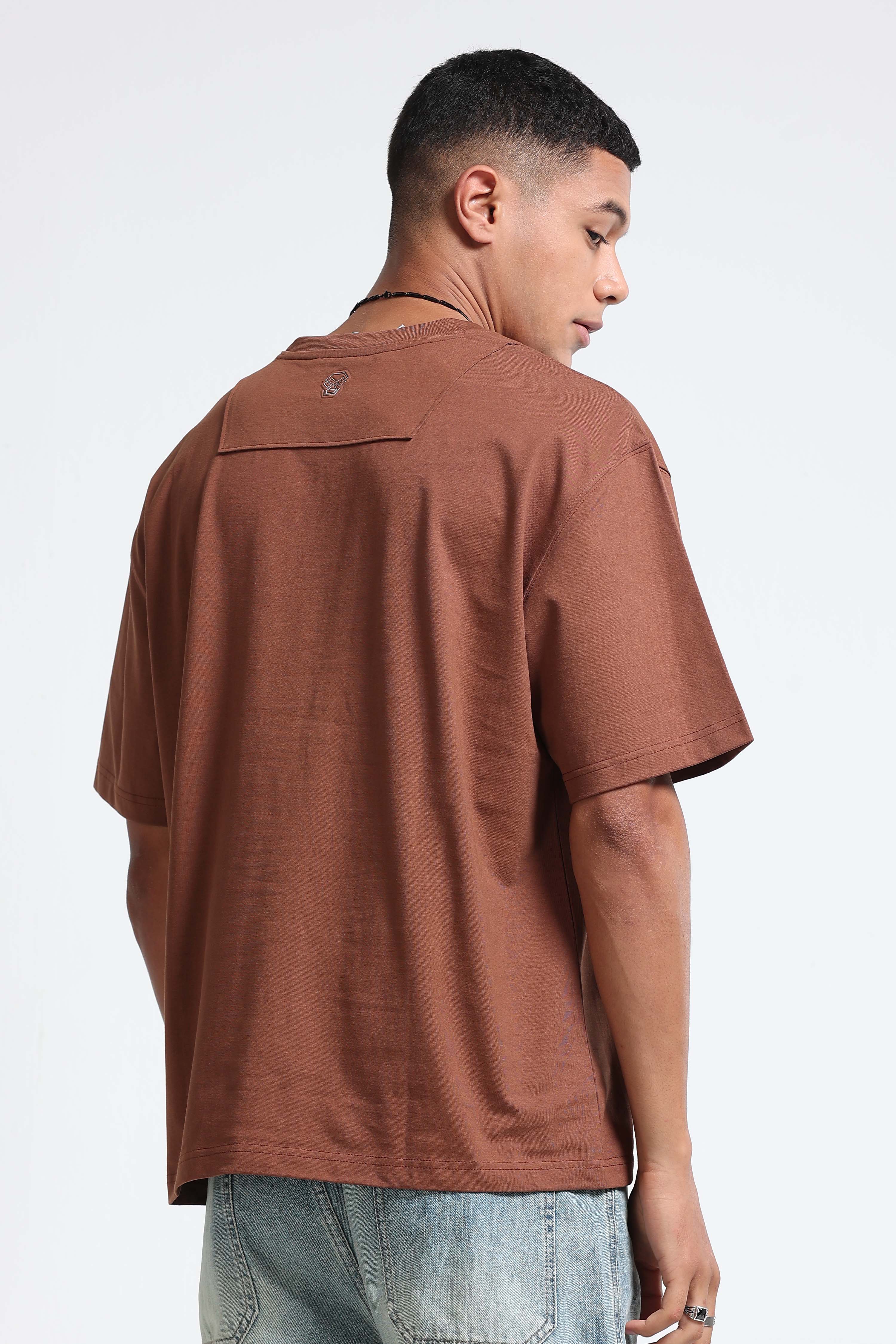 Men Brown Oversized Crew Neck T-Shirt