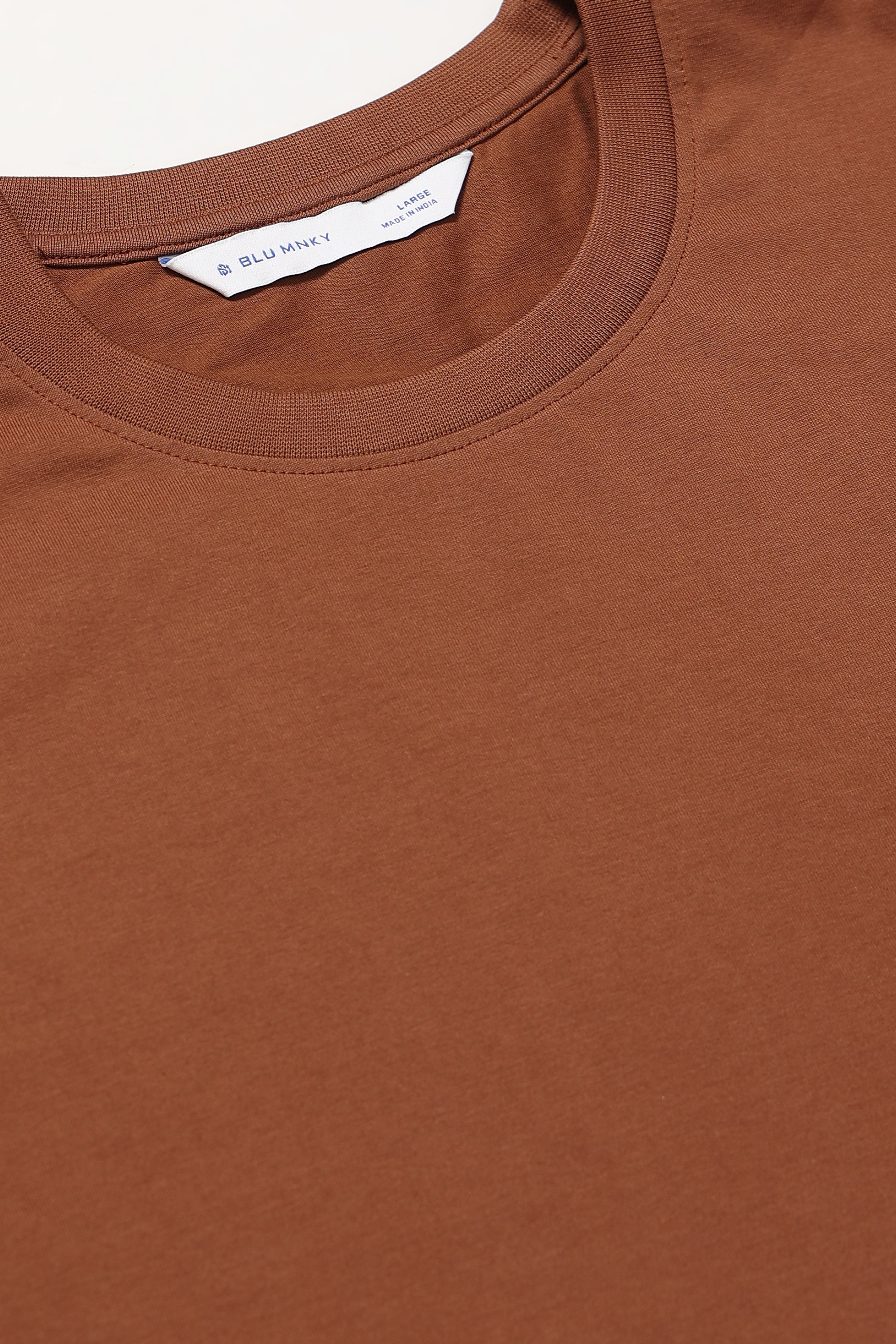 Men Brown Oversized Crew Neck T-Shirt