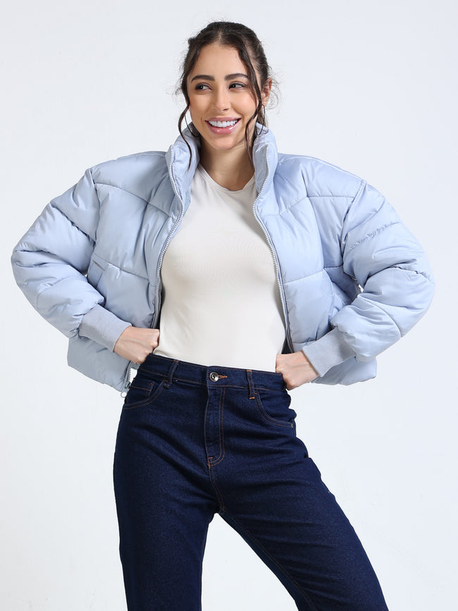 Women Light Blue Light Weight Puffer Jacket