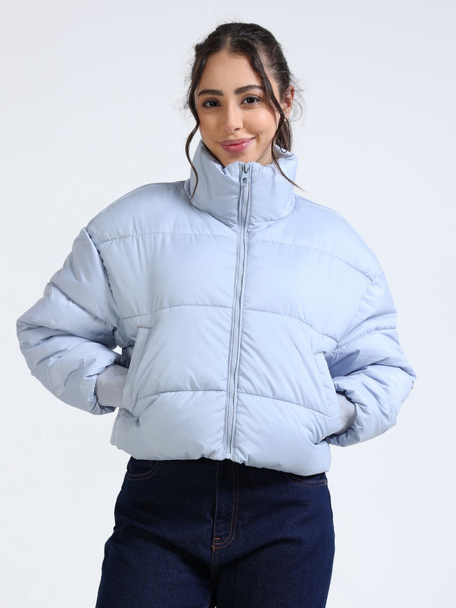 Women Light Blue Light Weight Puffer Jacket