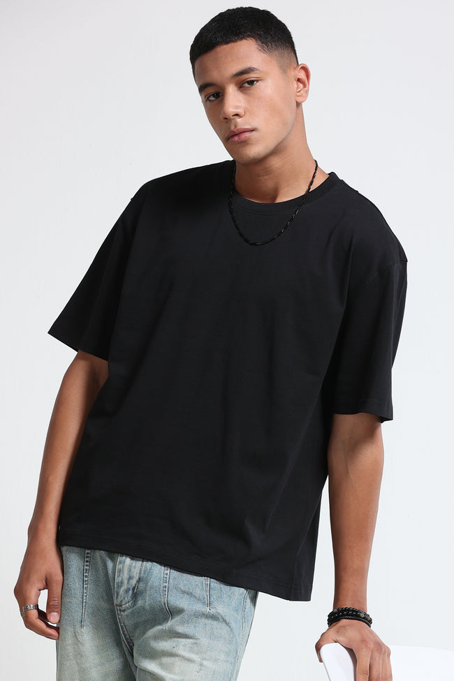 Men Black Oversized Crew Neck T-Shirt
