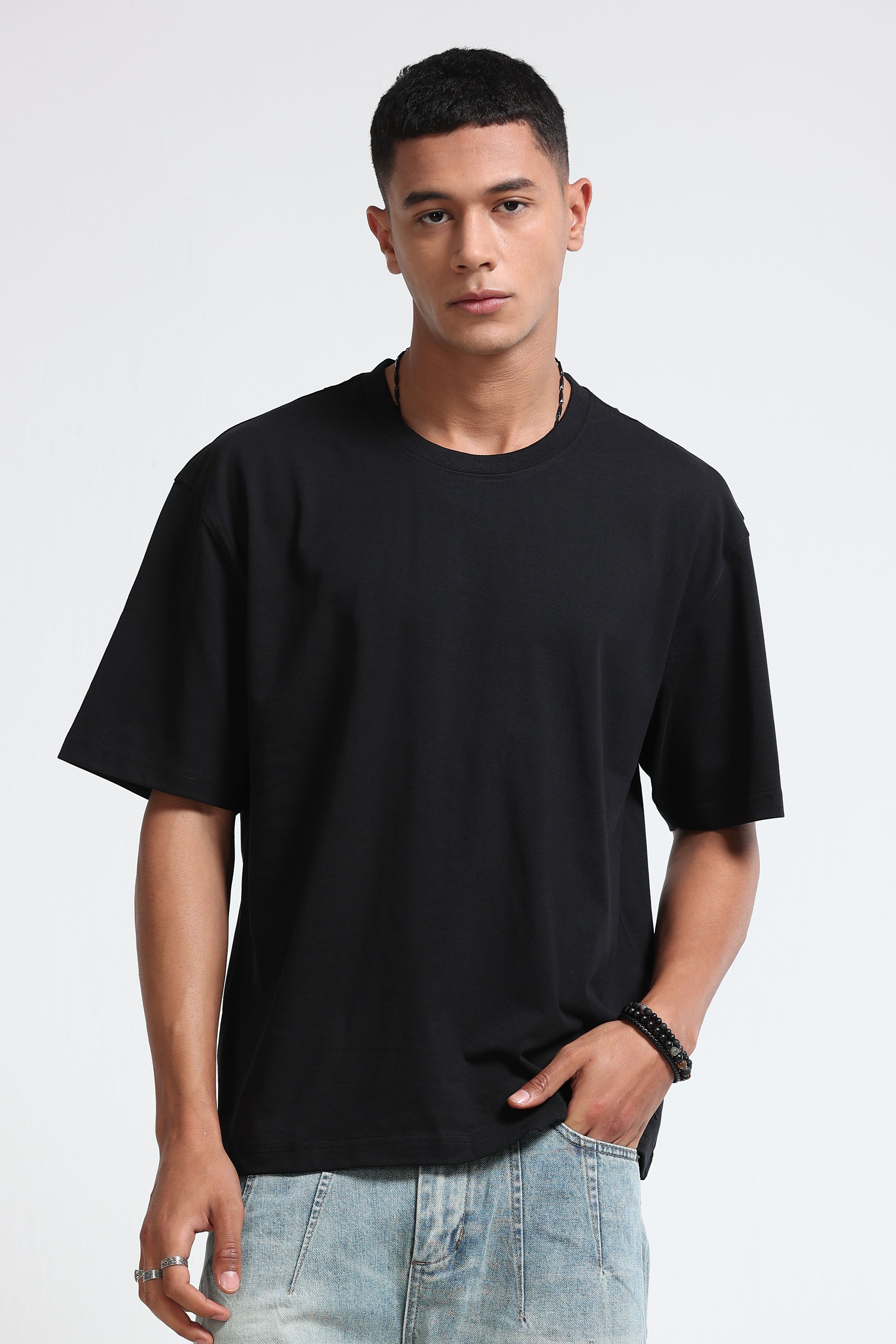 Men Black Oversized Crew Neck T-Shirt