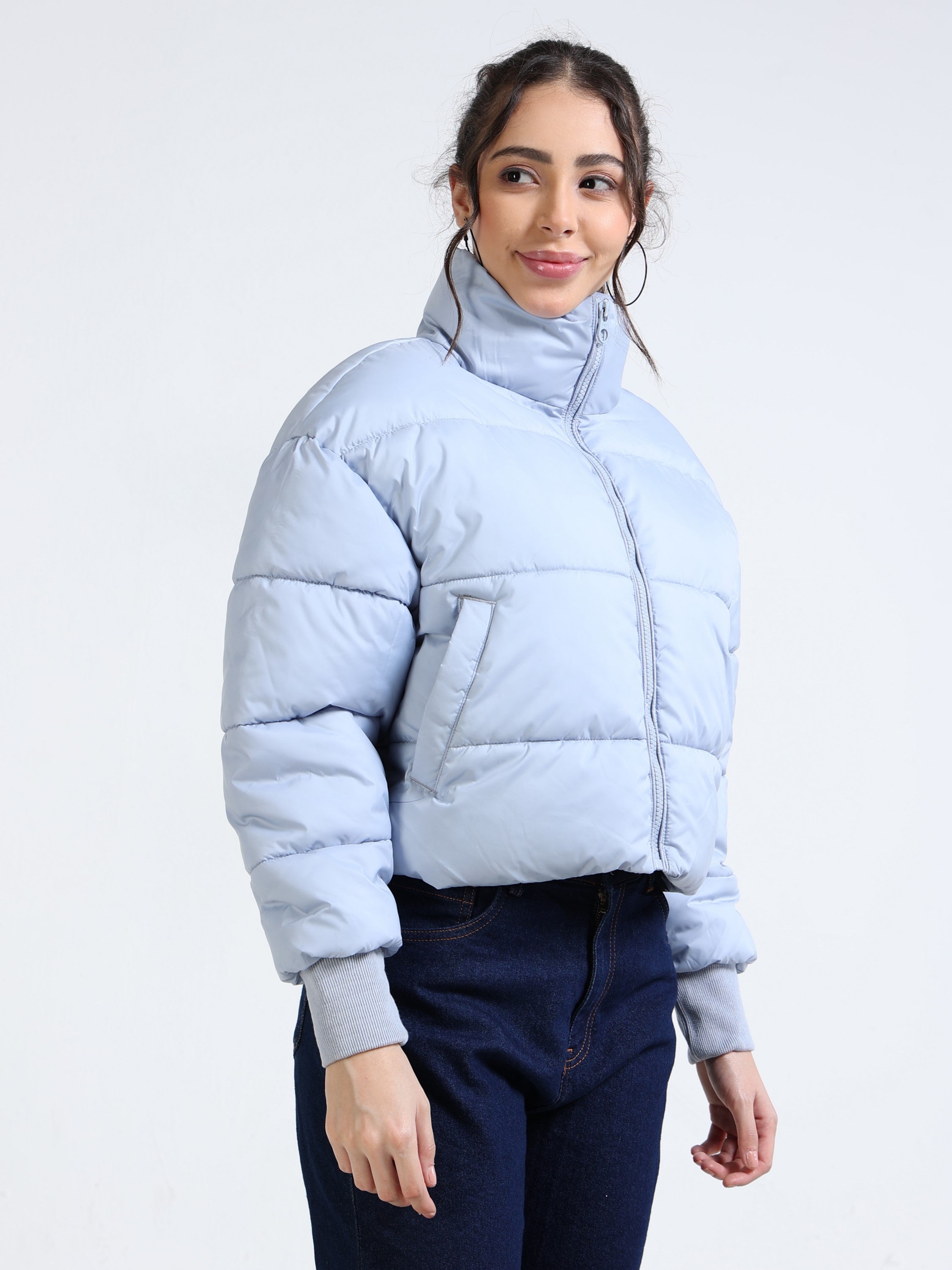 Women Light Blue Light Weight Puffer Jacket