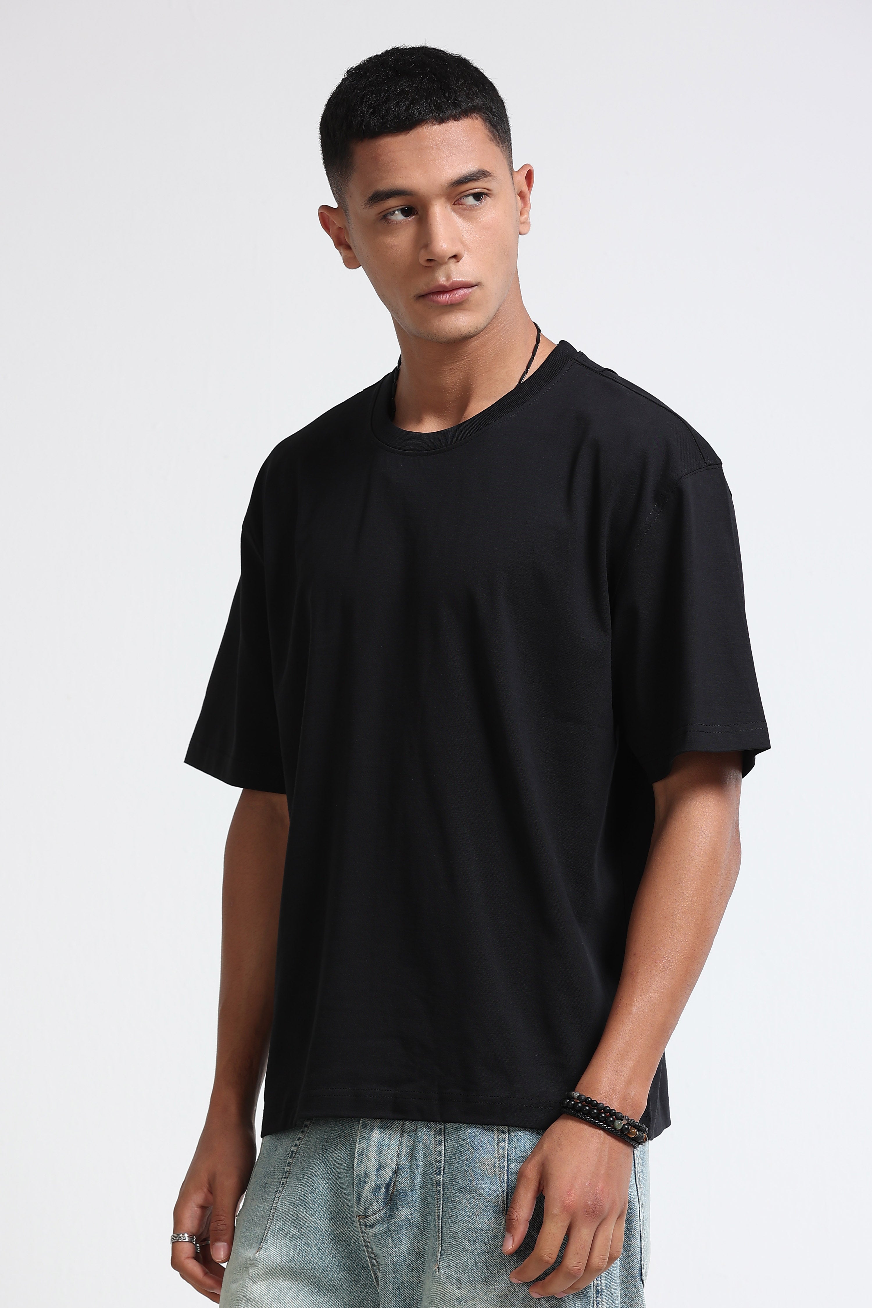 Men Black Oversized Crew Neck T-Shirt
