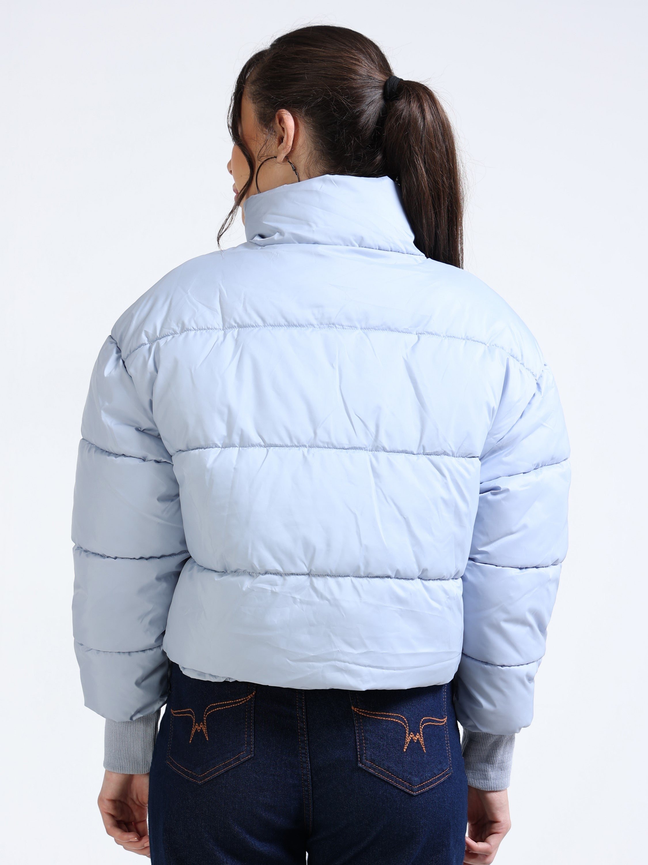 Women Light Blue Light Weight Puffer Jacket