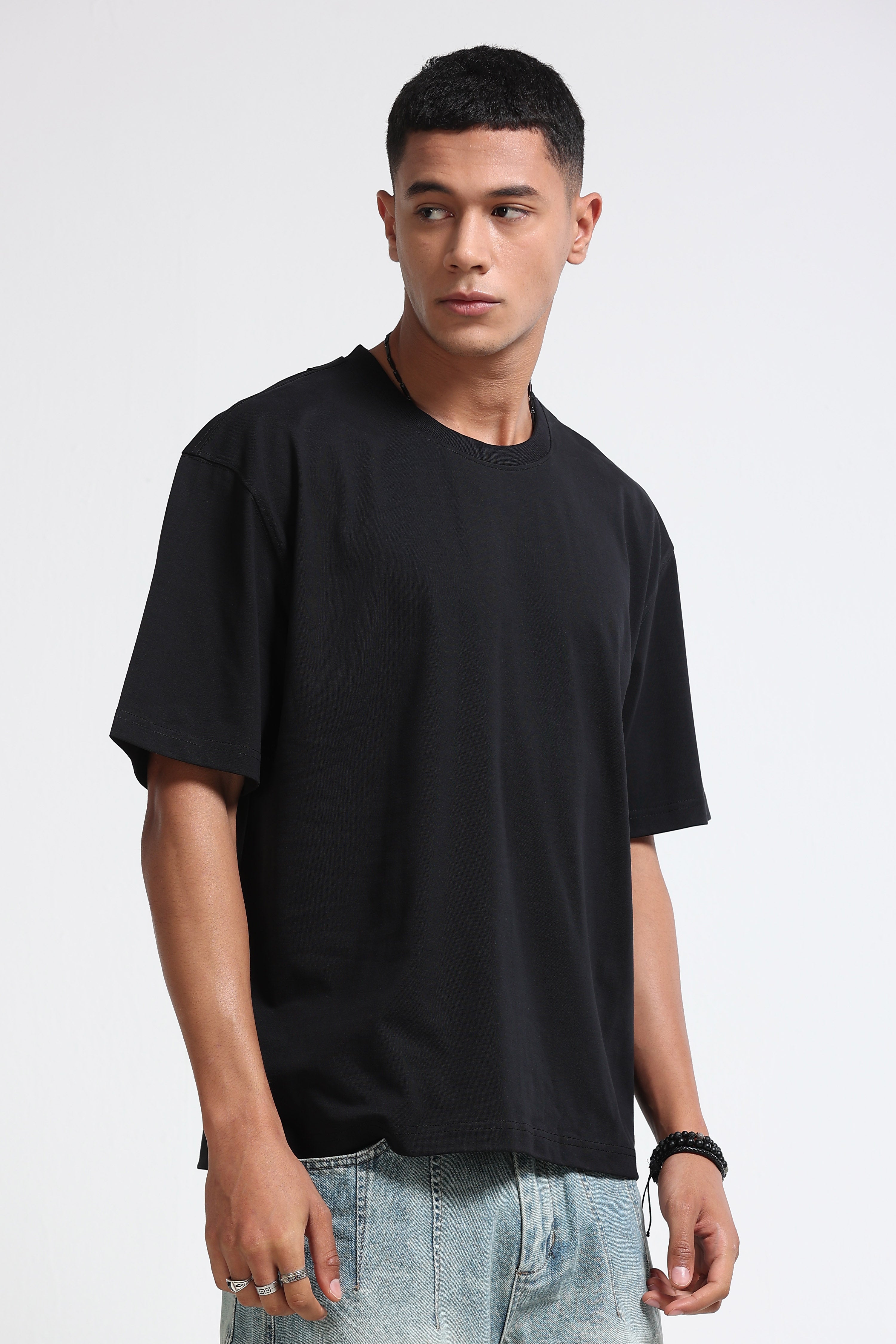 Men Black Oversized Crew Neck T-Shirt
