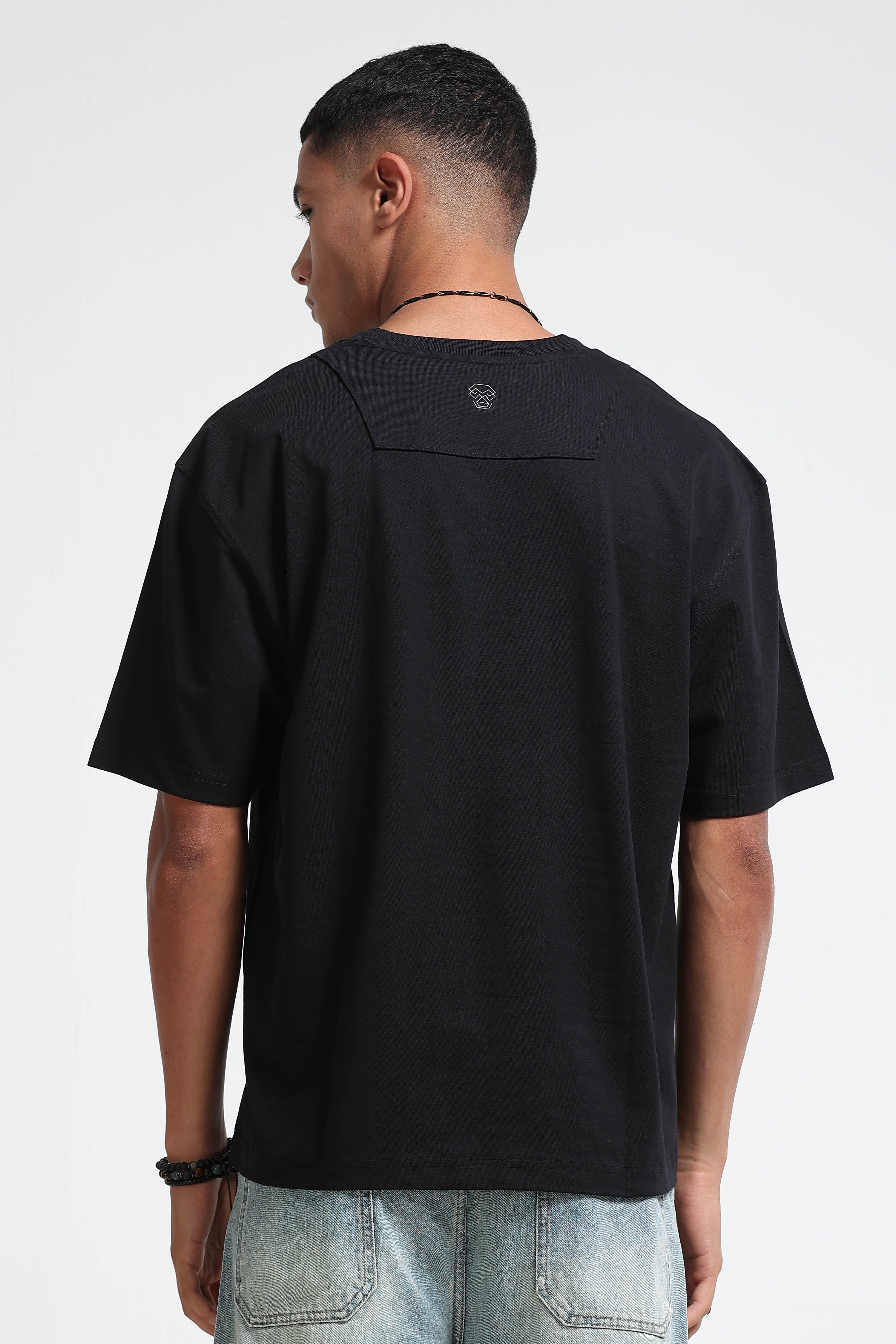 Men Black Oversized Crew Neck T-Shirt