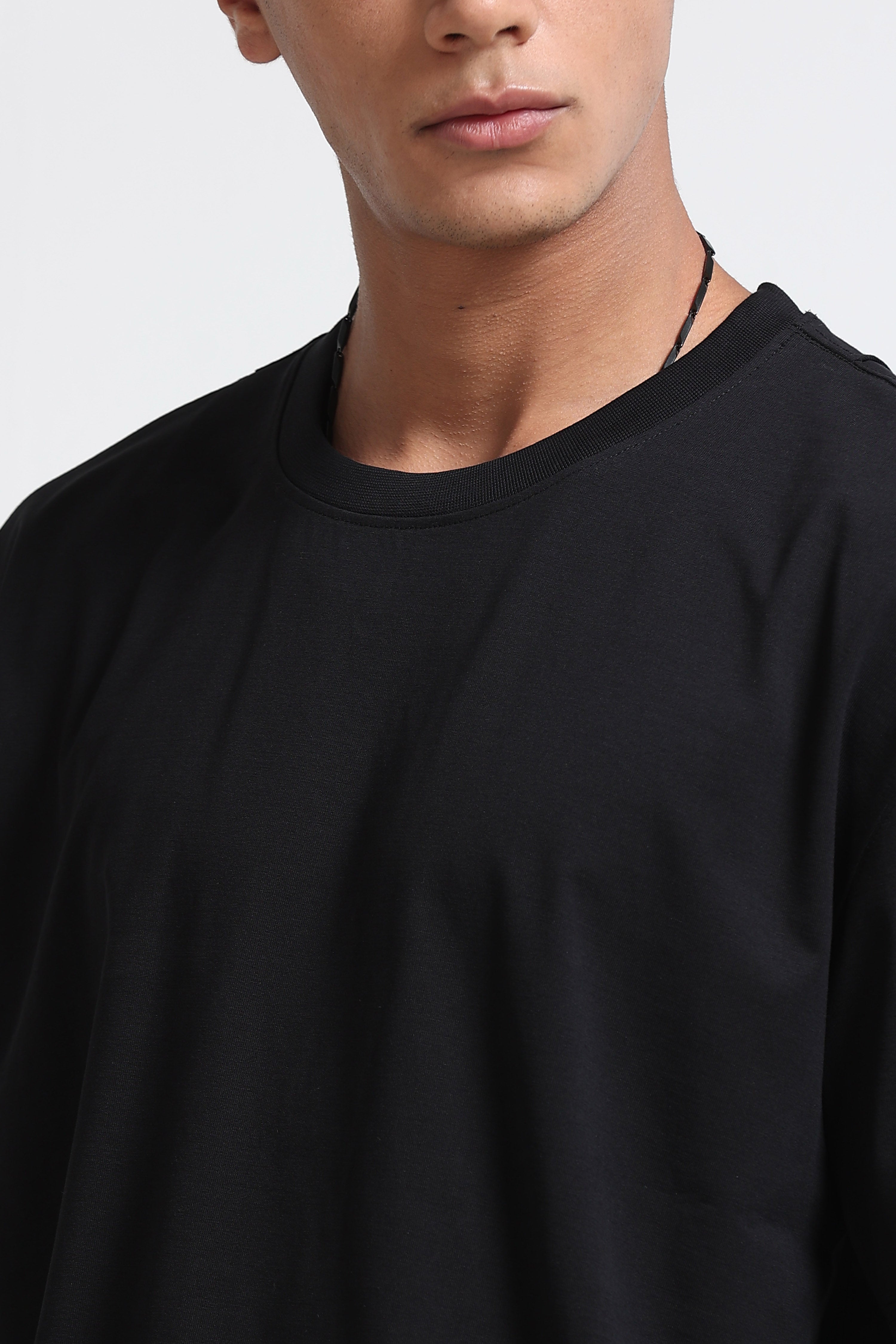 Men Black Oversized Crew Neck T-Shirt