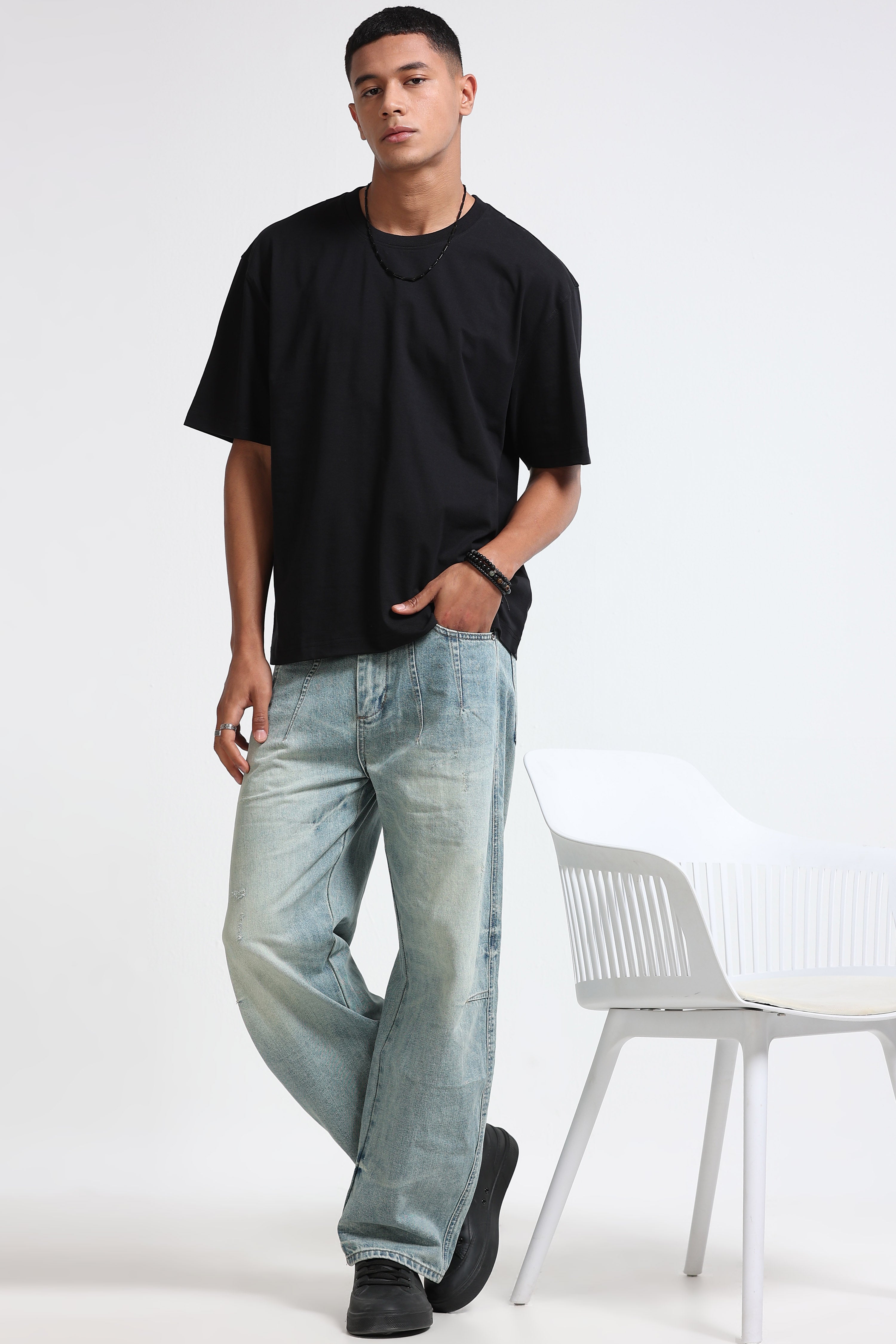 Men Black Oversized Crew Neck T-Shirt