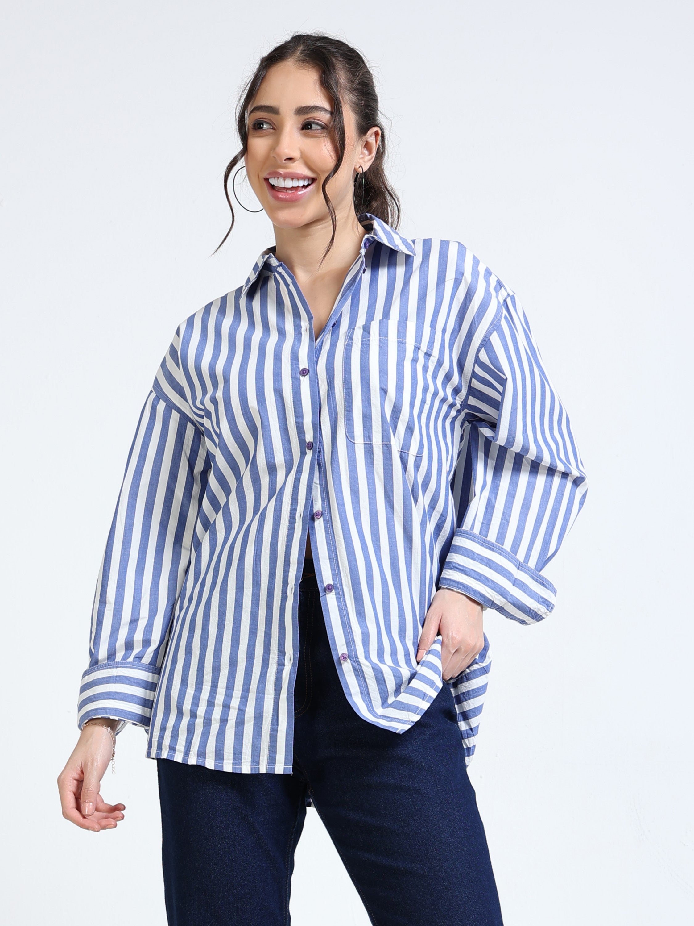 Women Blue Oversized Shirt