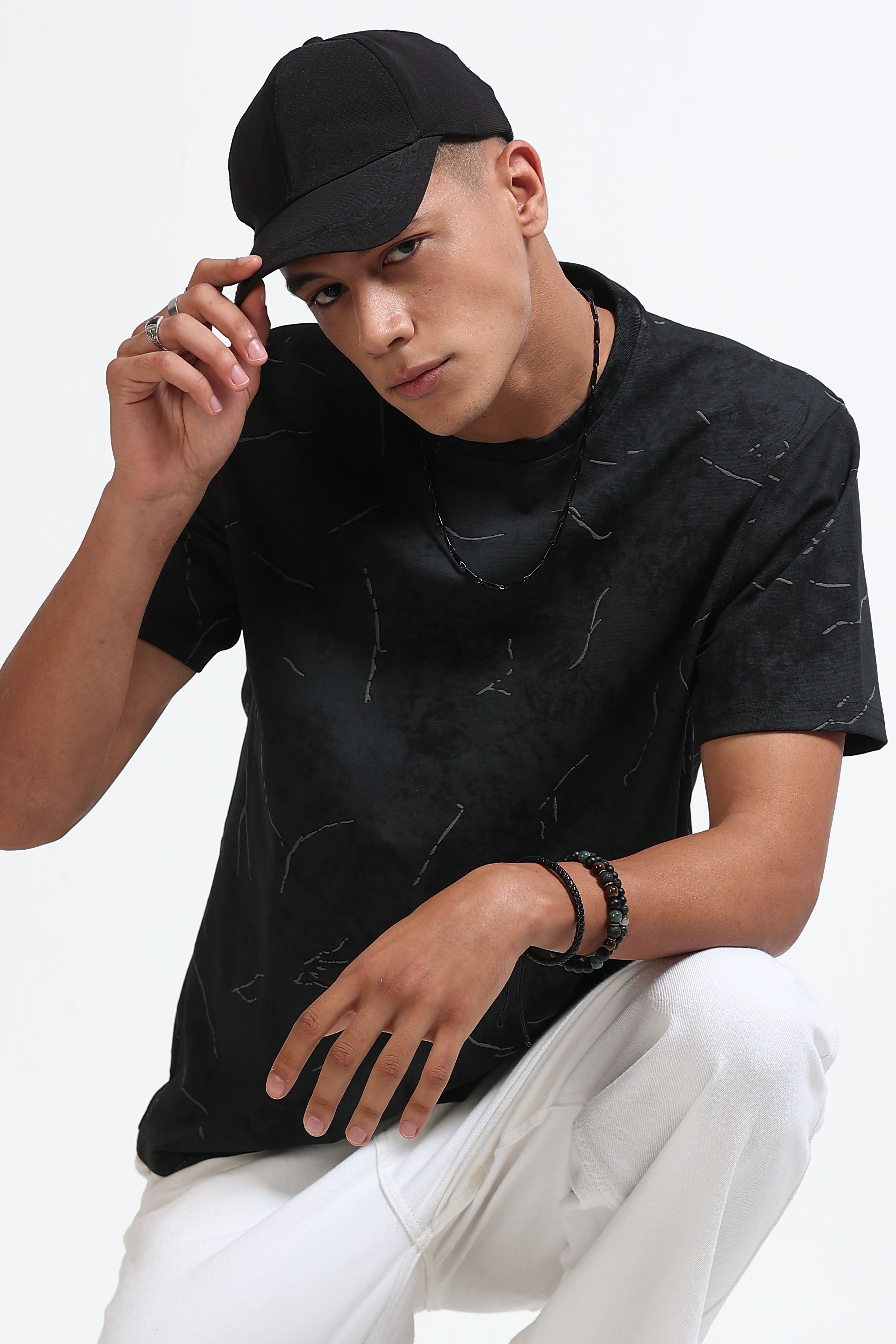 Men Black Premium Self Designed T-Shirt