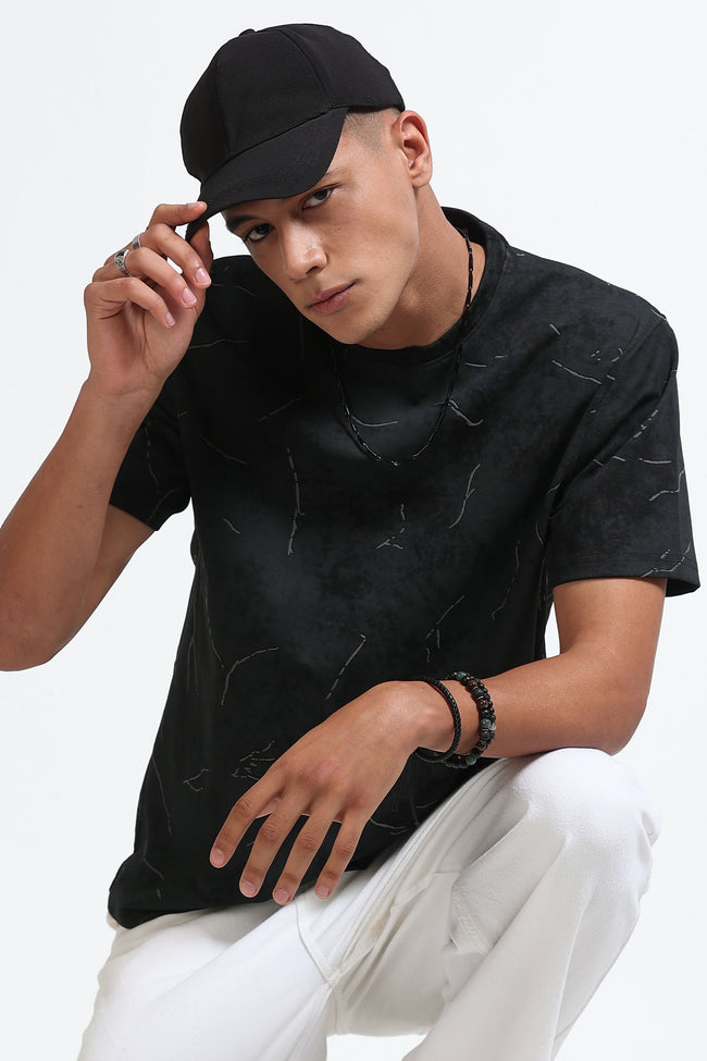 Men Black Premium Self Designed T-Shirt