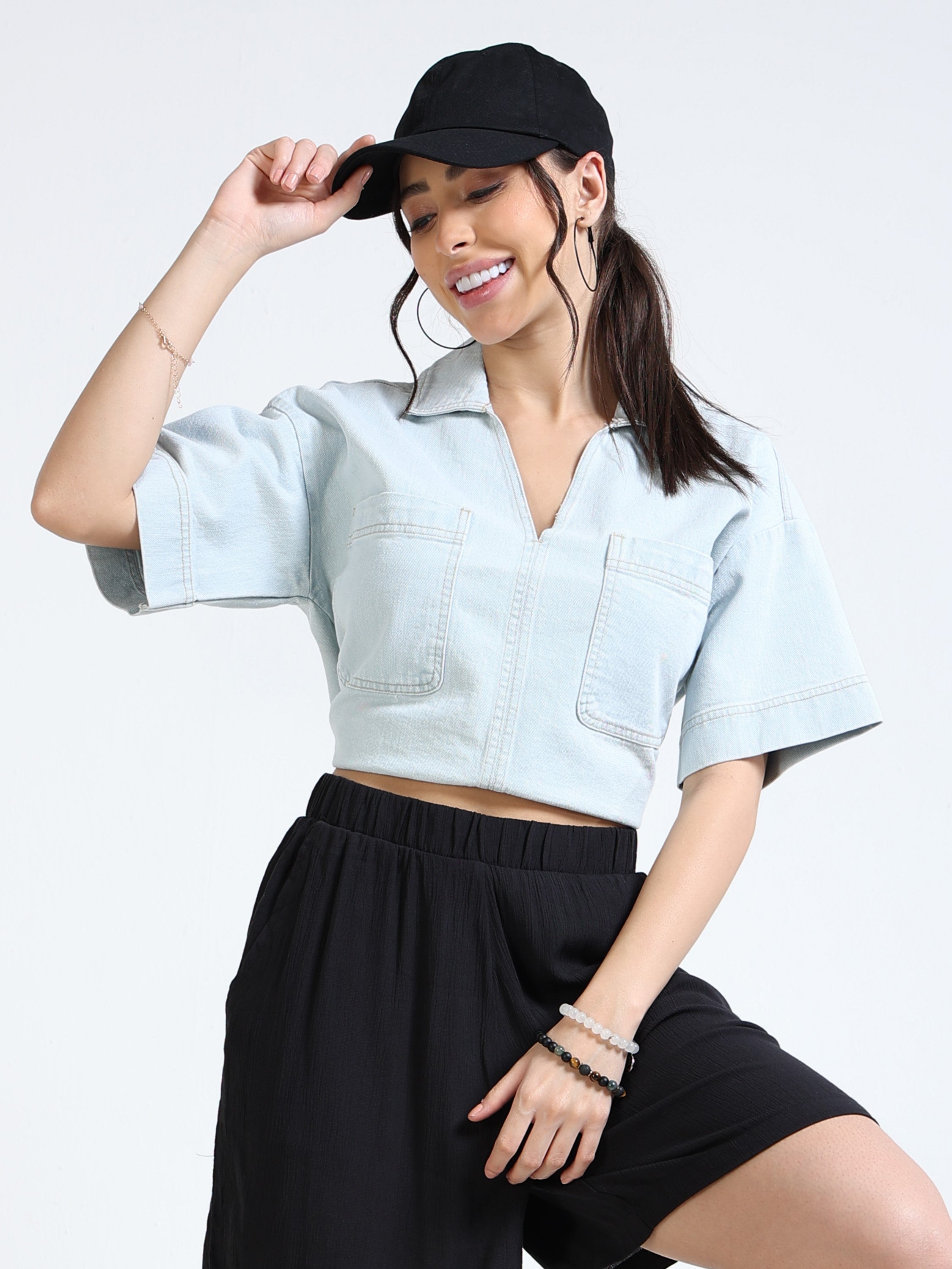 womens Blue Relaxed Fit Top