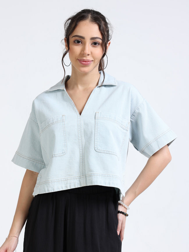 womens Blue Relaxed Fit Top