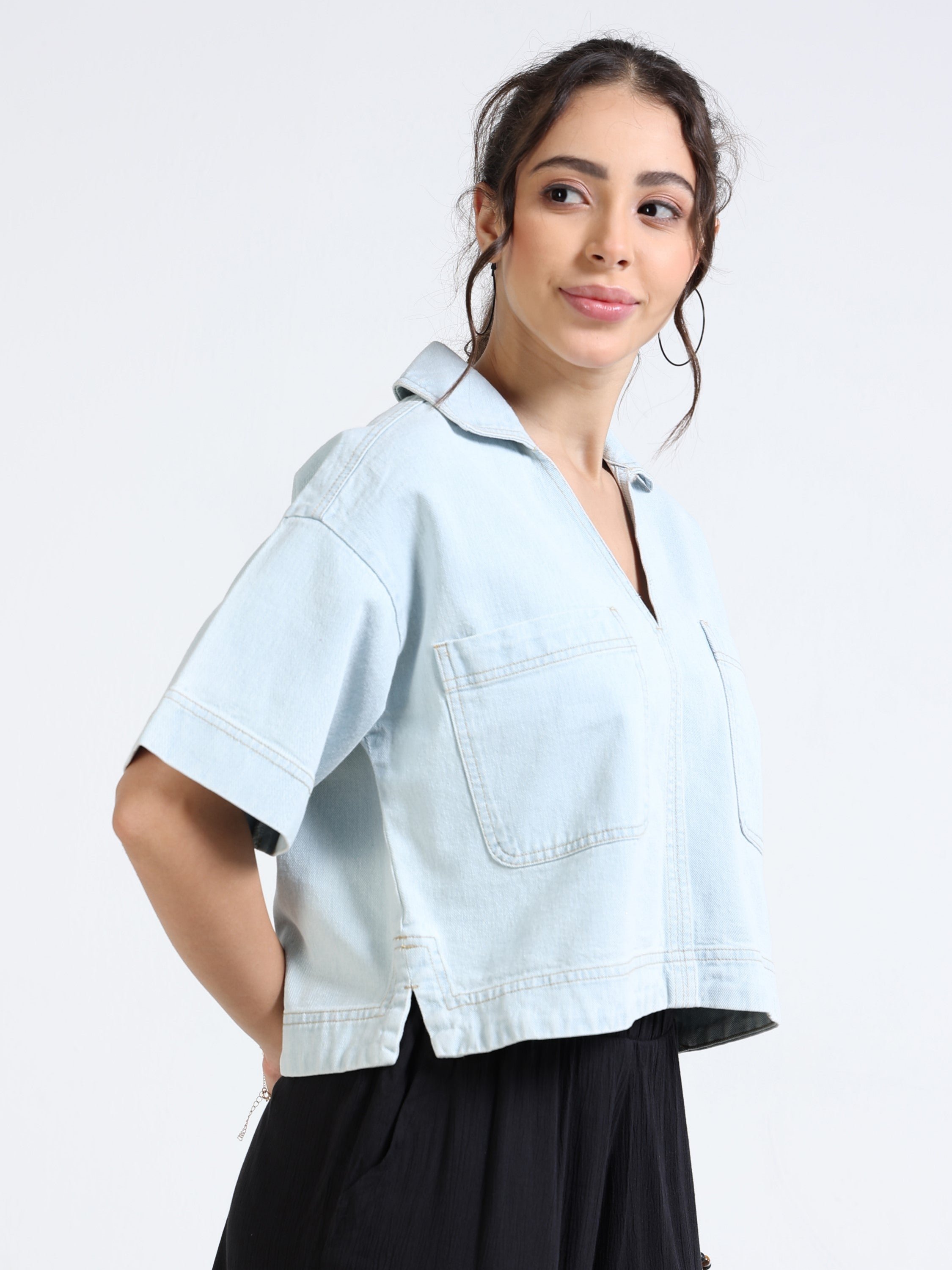 womens Blue Relaxed Fit Top