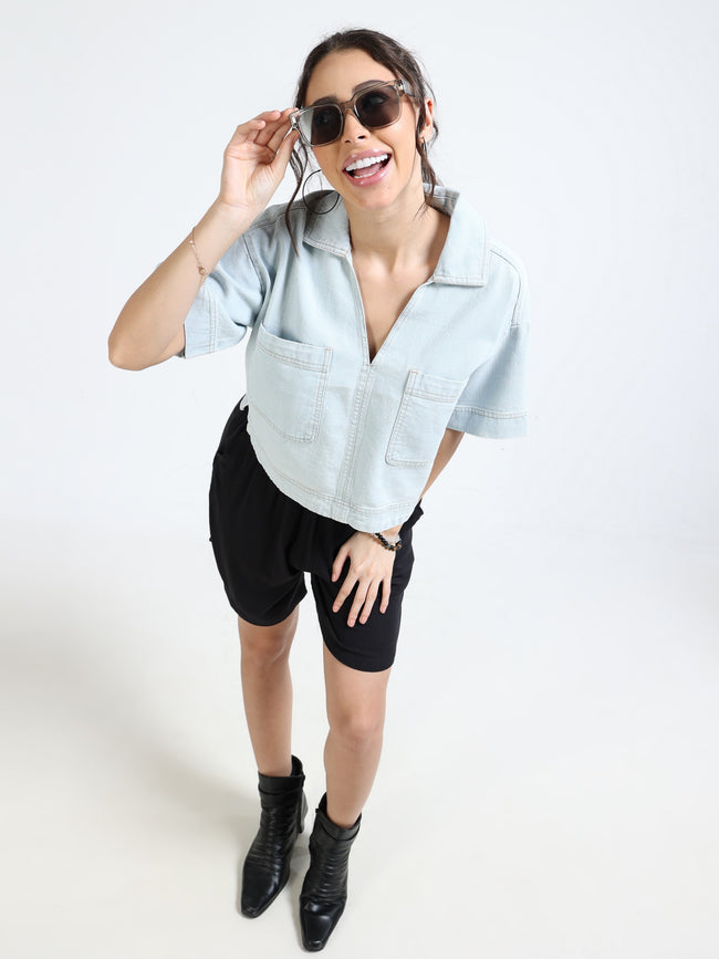 womens Blue Relaxed Fit Top