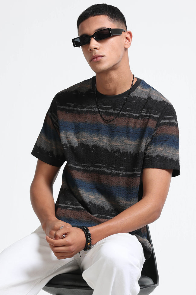 Men Blue Brush Stroke Print T-Shirt