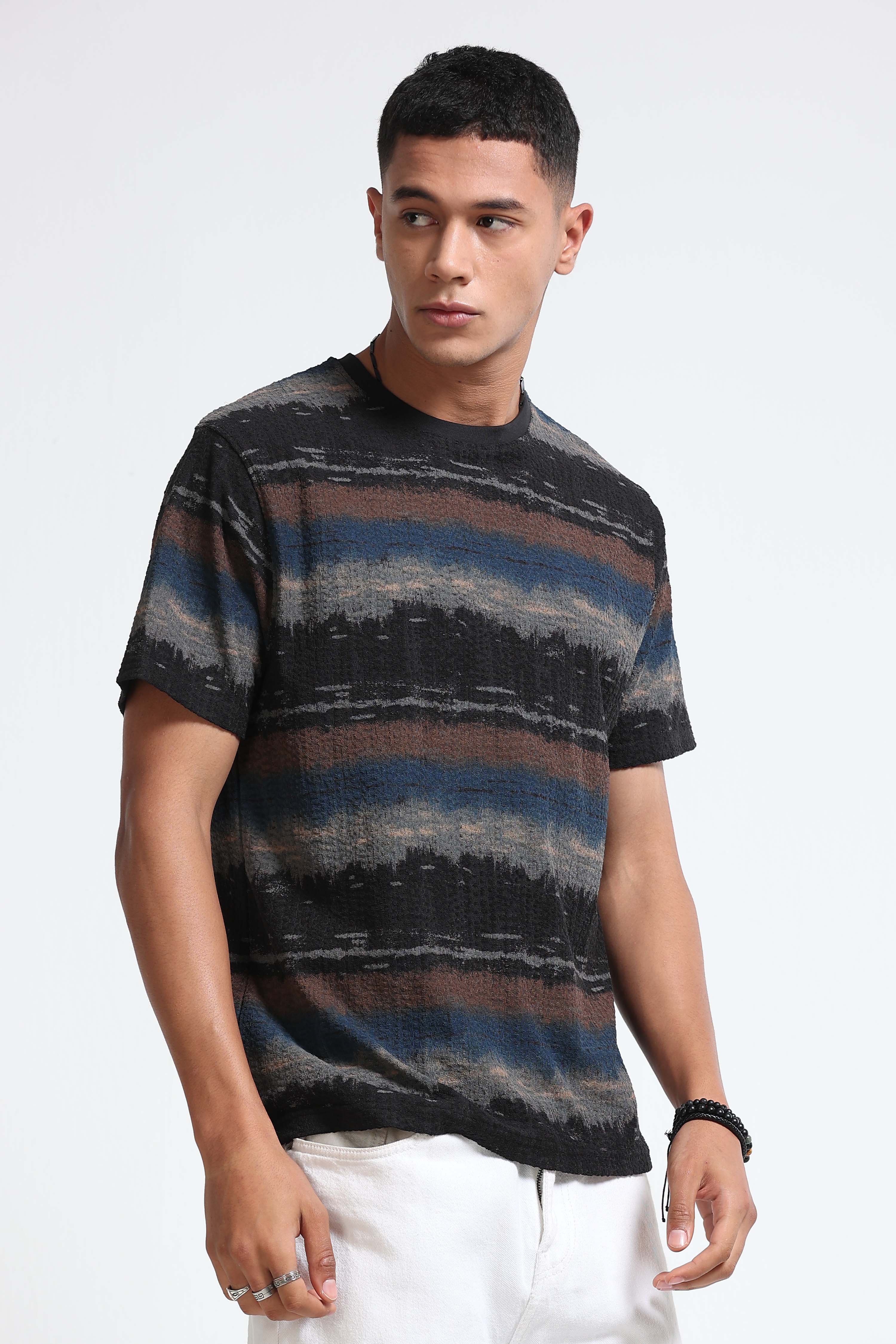 Men Blue Brush Stroke Print T-Shirt