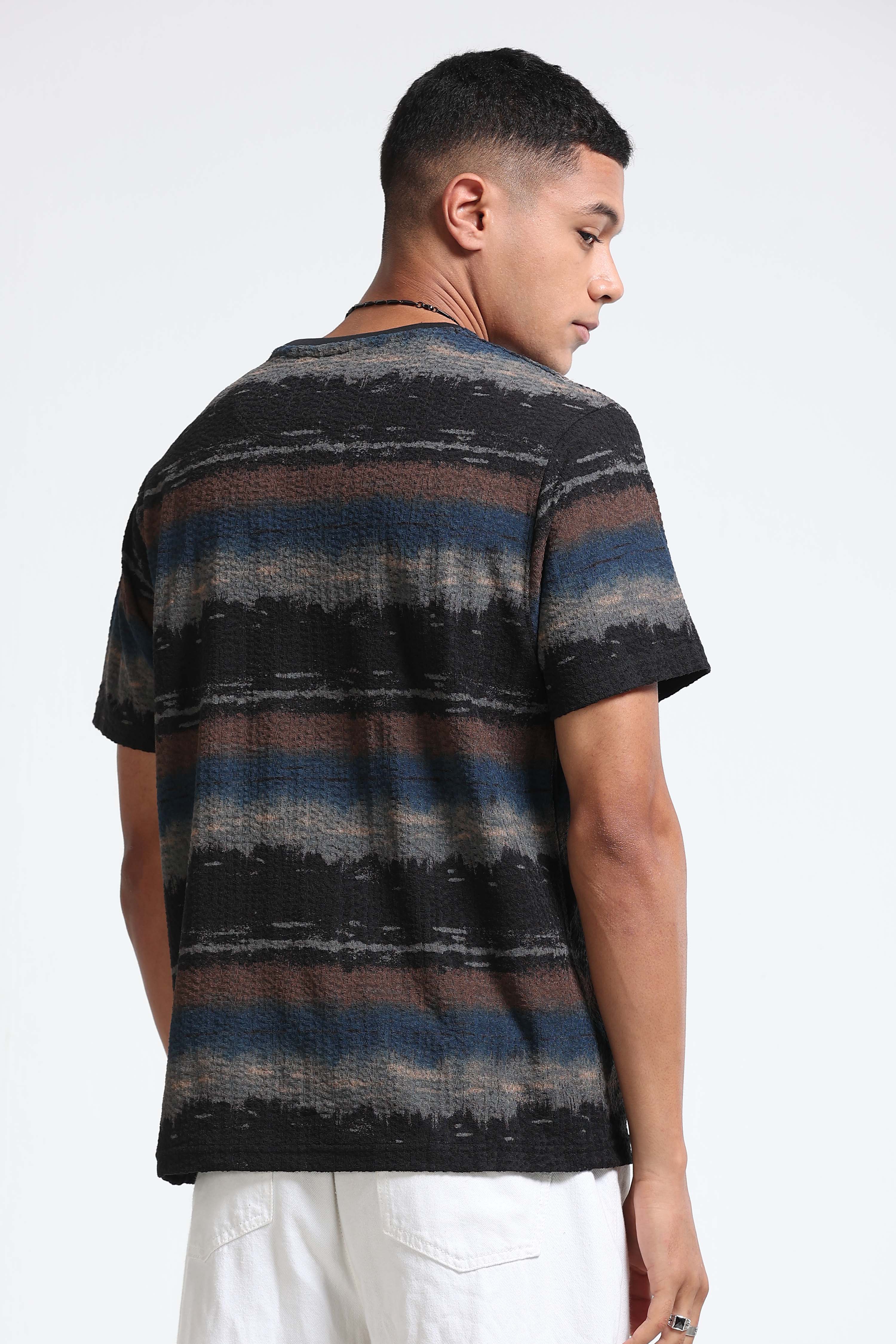 Men Blue Brush Stroke Print T-Shirt