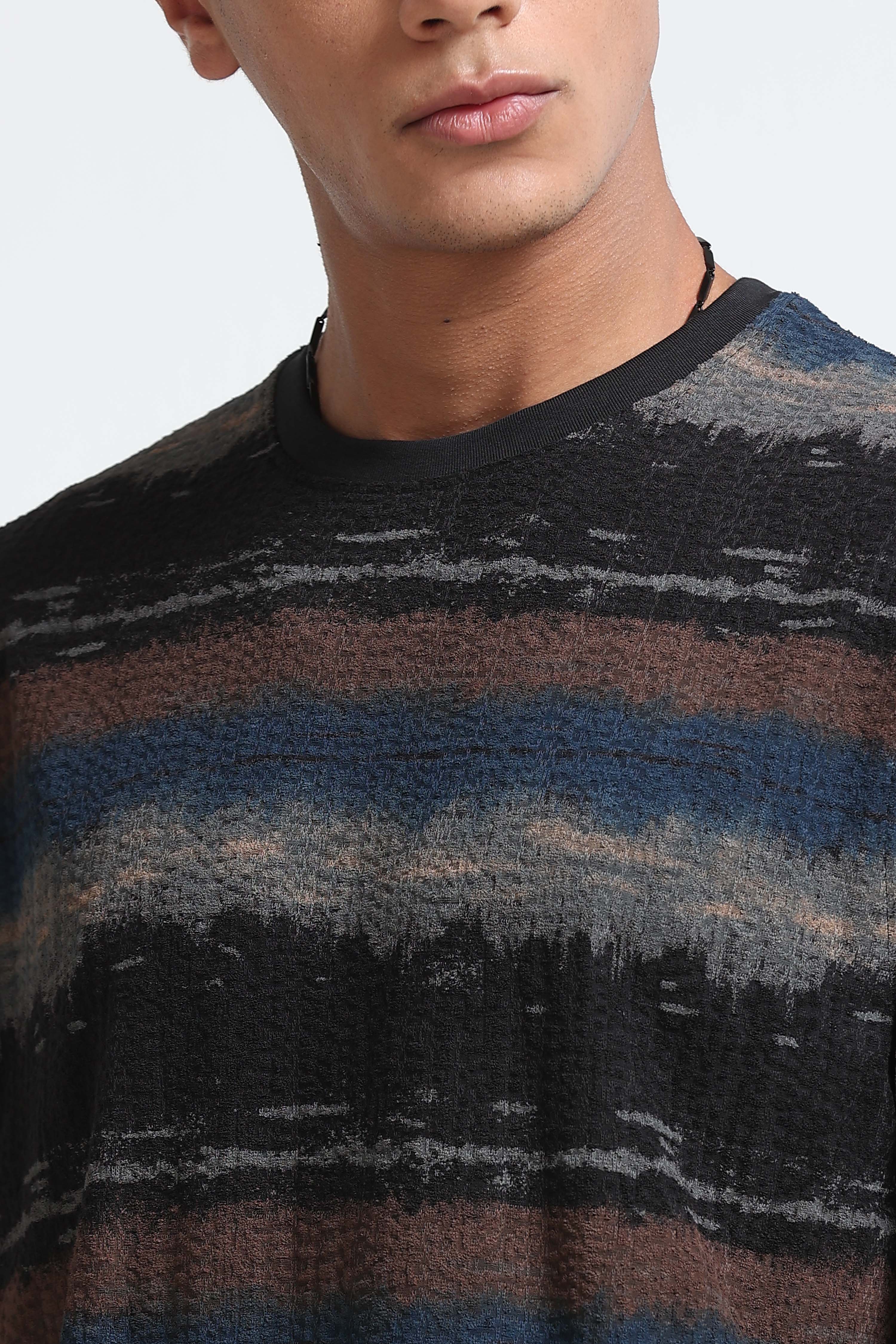 Men Blue Brush Stroke Print T-Shirt