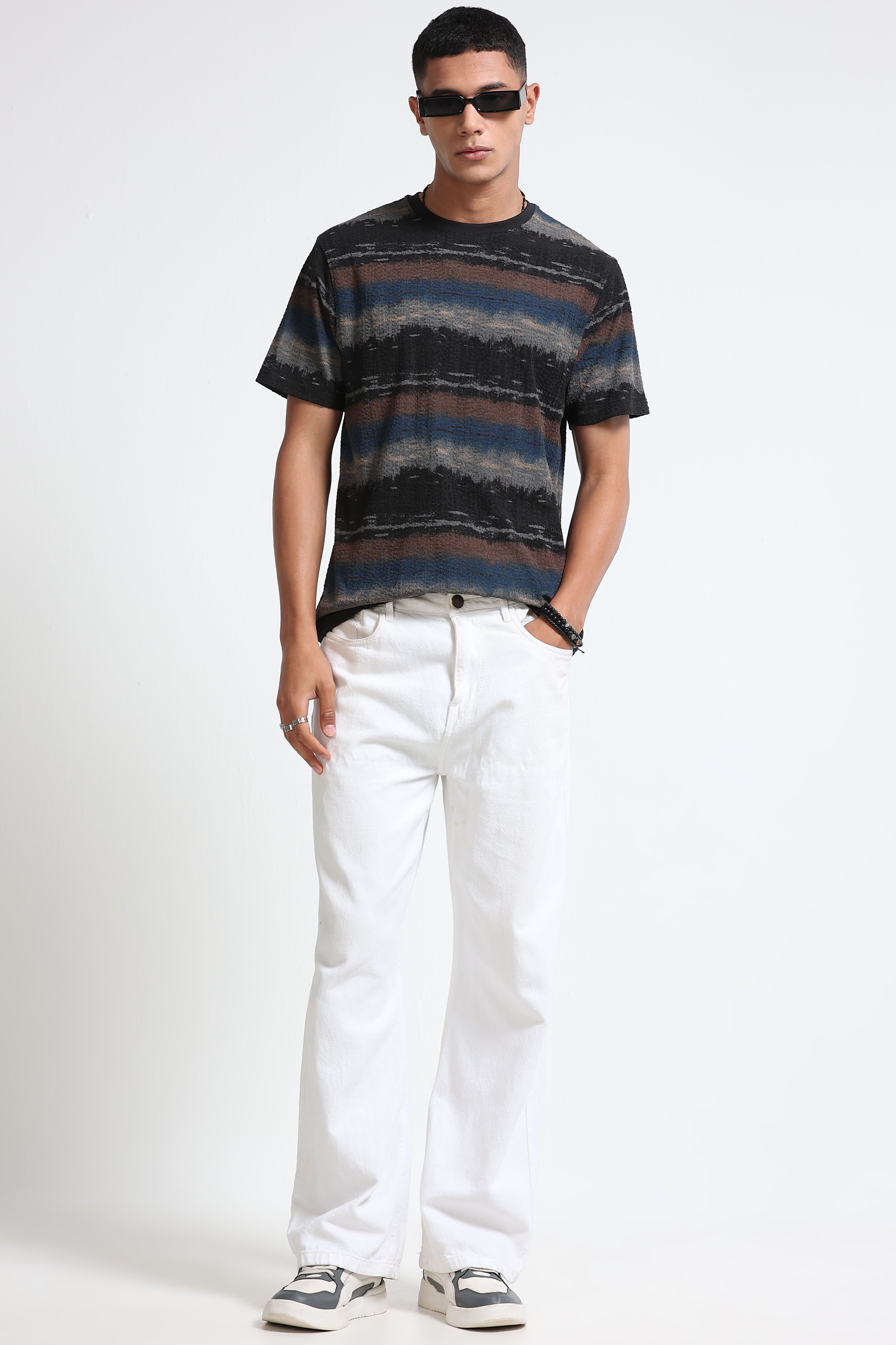 Men Blue Brush Stroke Print T-Shirt