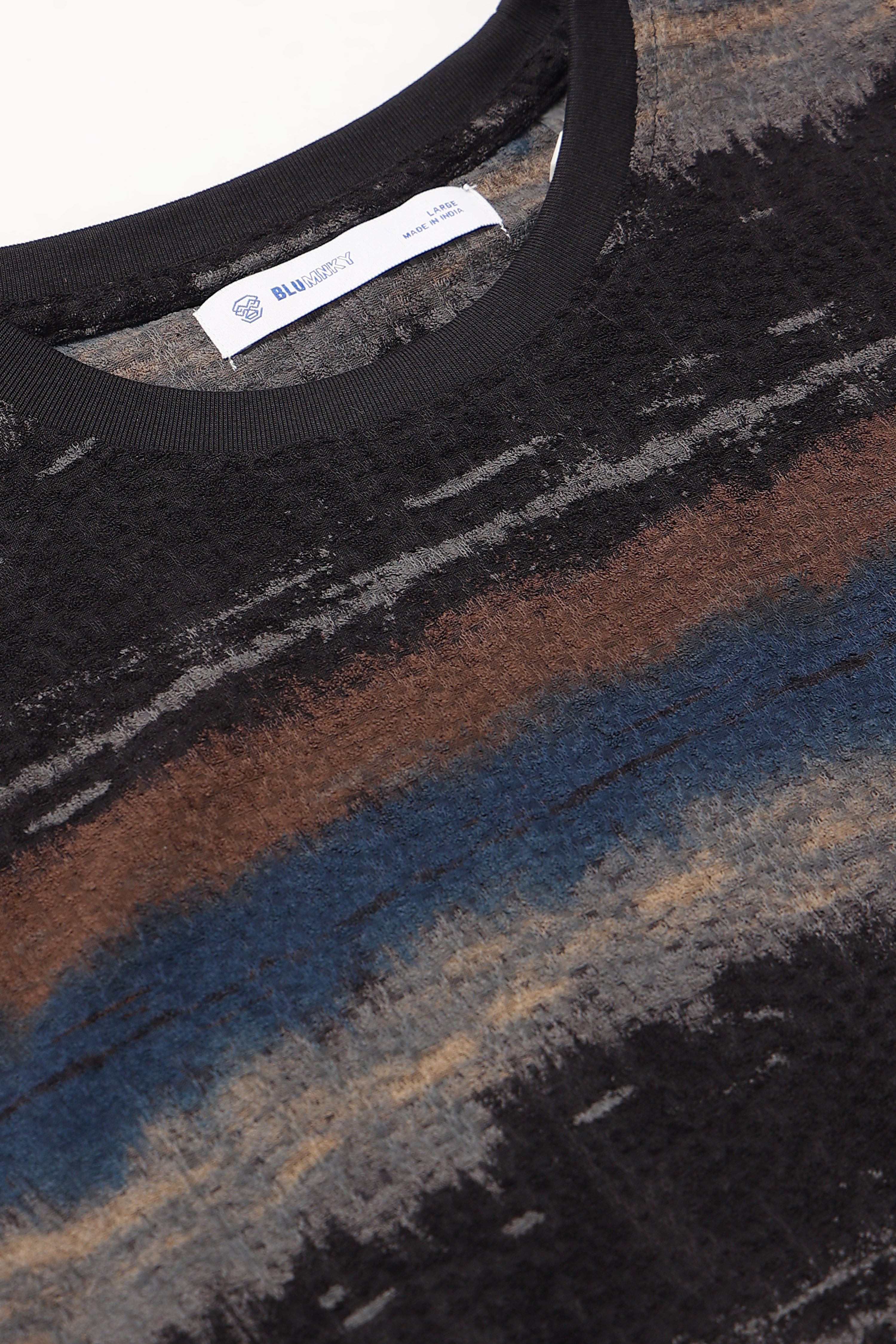 Men Blue Brush Stroke Print T-Shirt