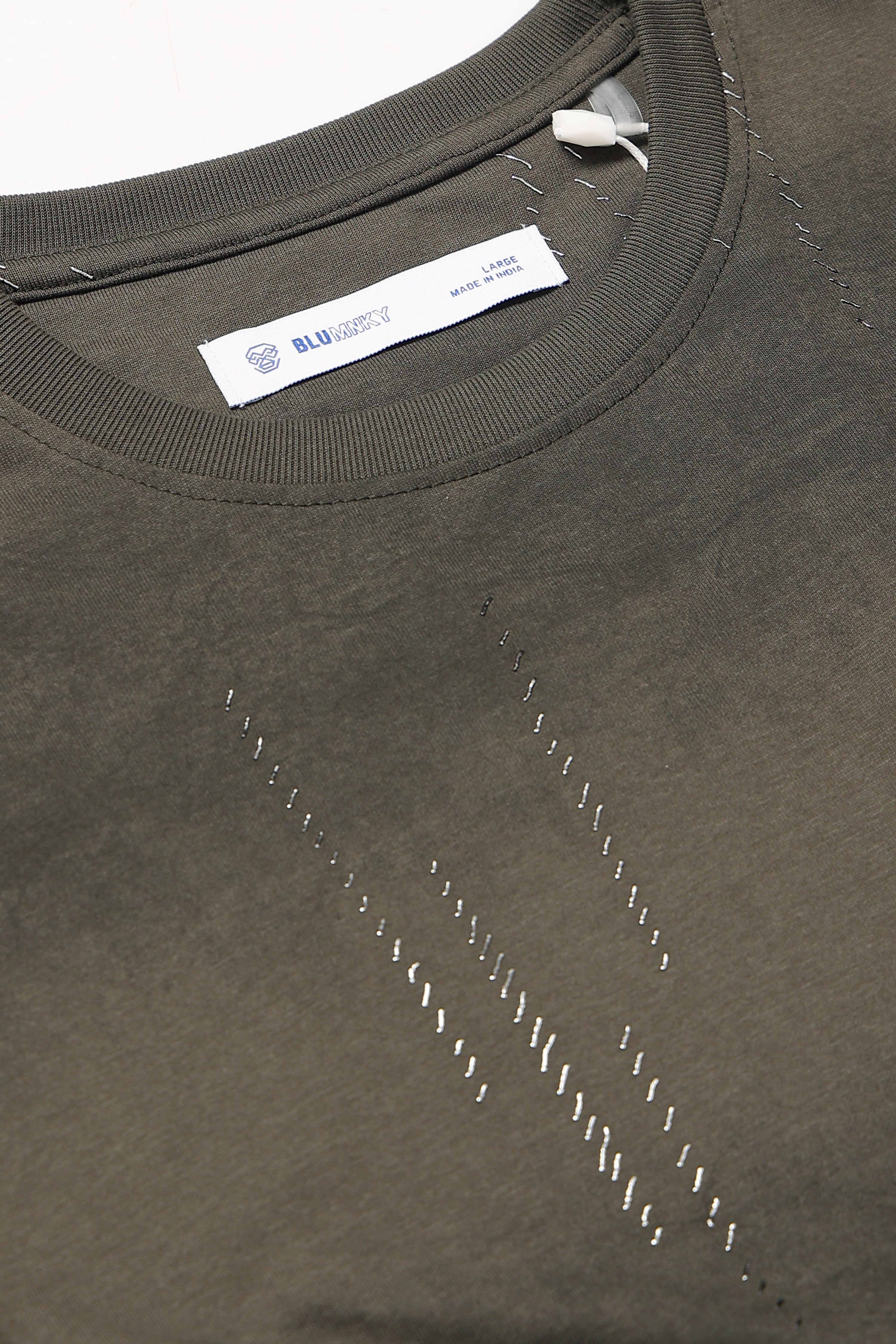 Men Olive Minimal Textured T-Shirt