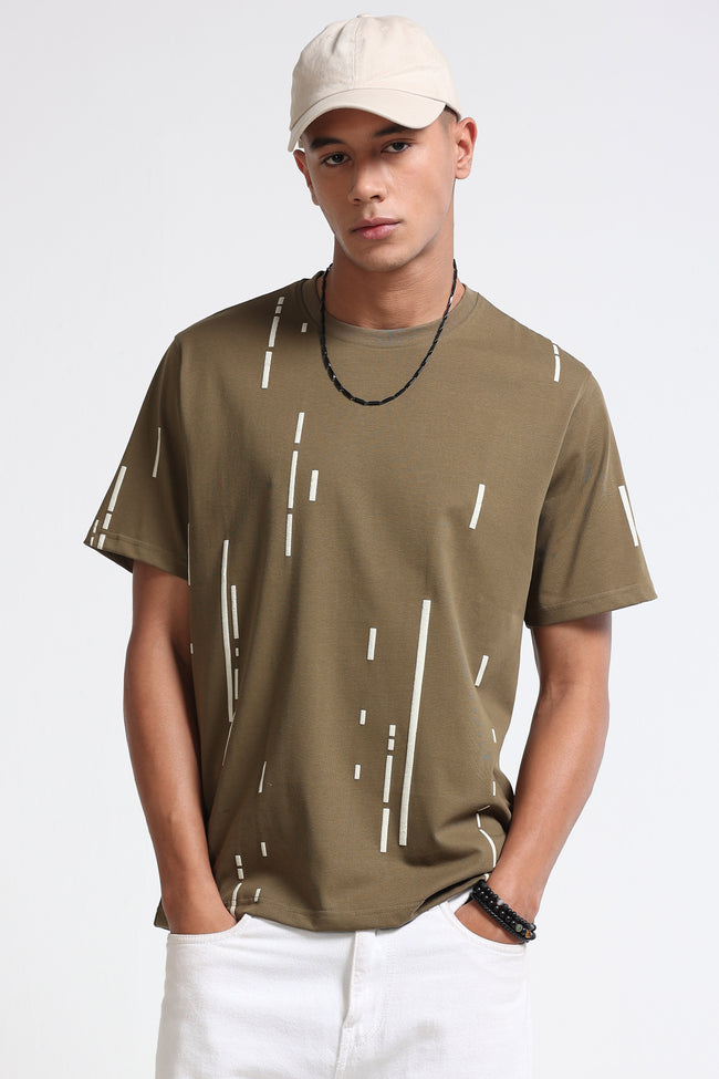 Men Olive Premium Abstract Line T-Shirt