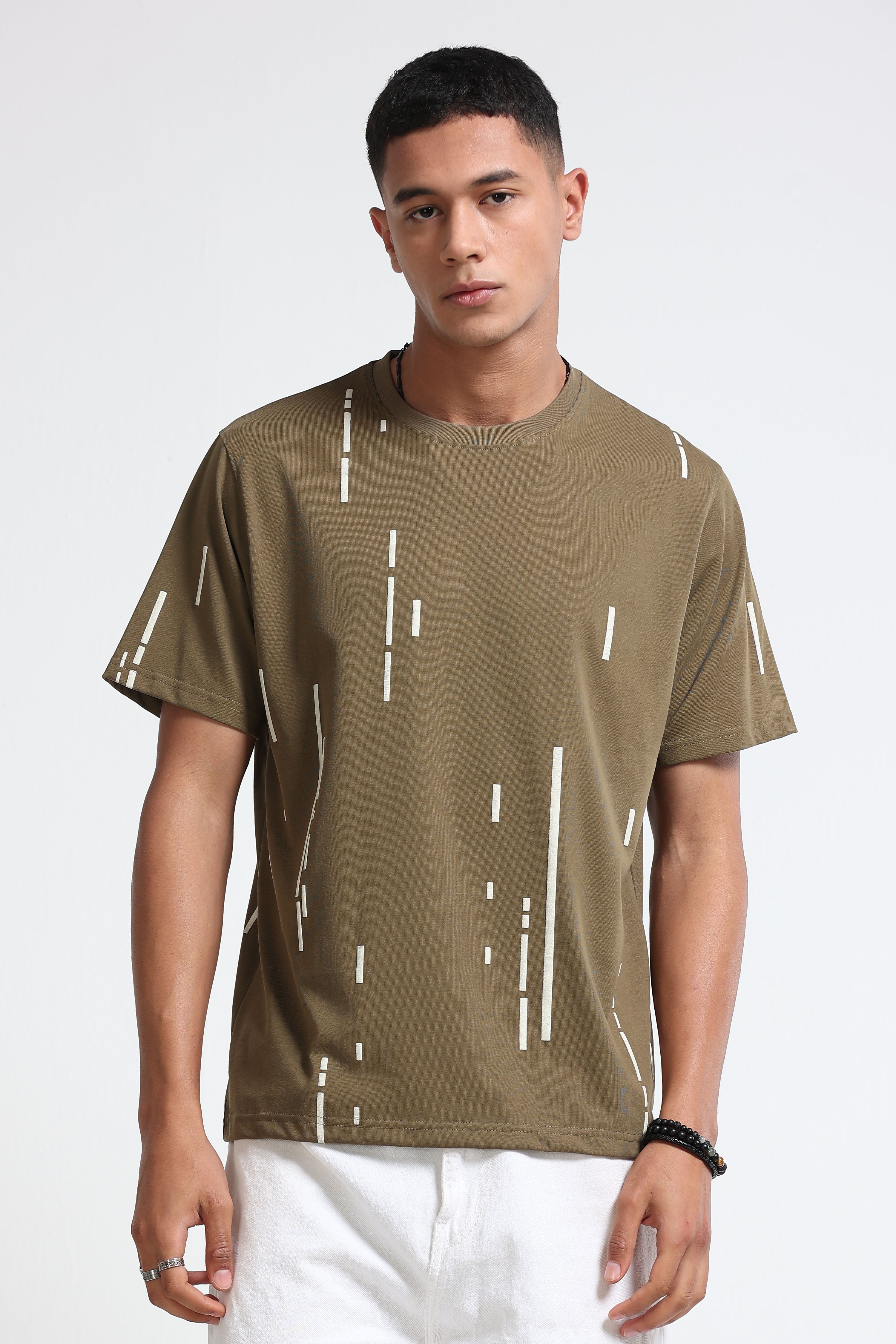 Men Olive Premium Abstract Line T-Shirt