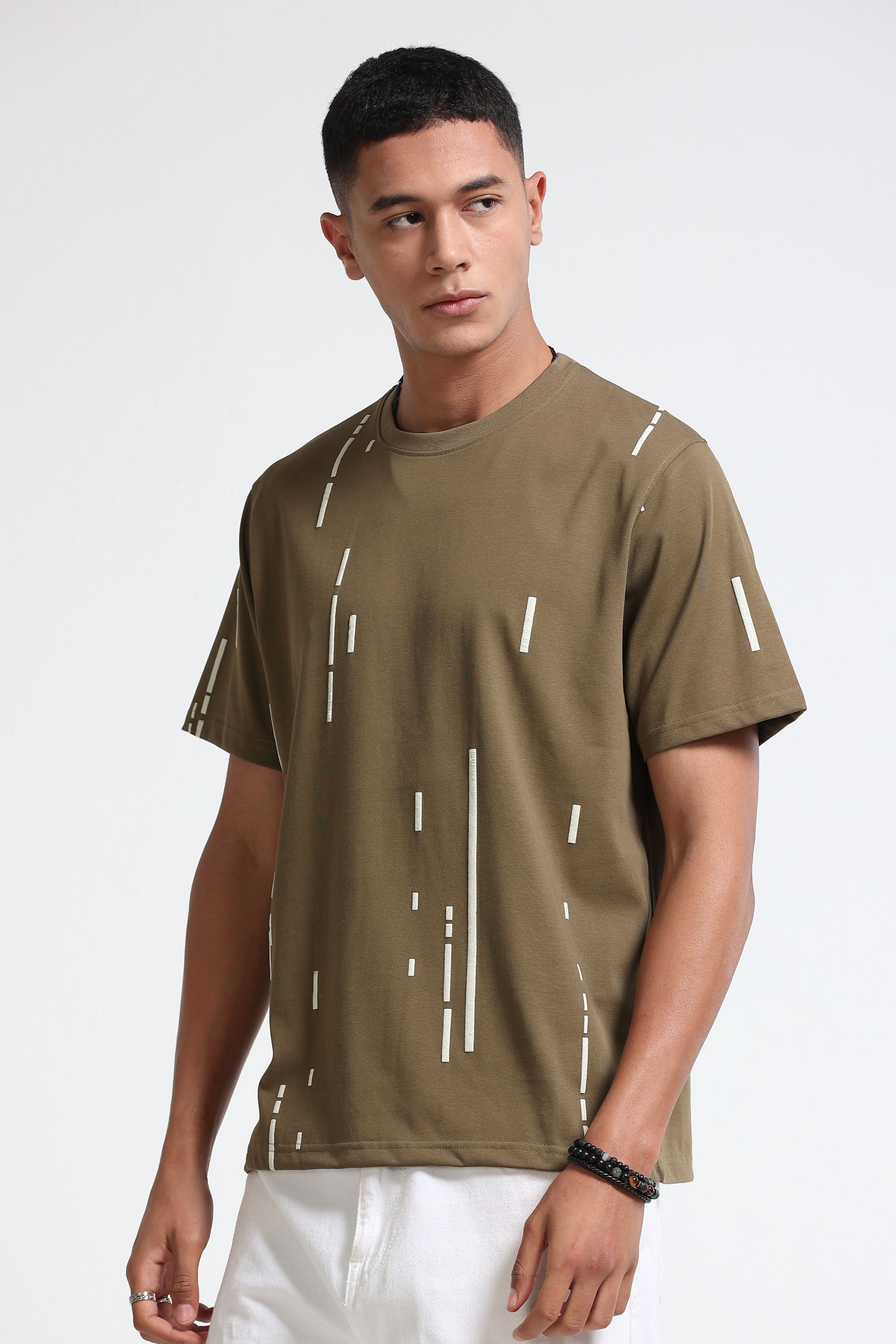 Men Olive Premium Abstract Line T-Shirt