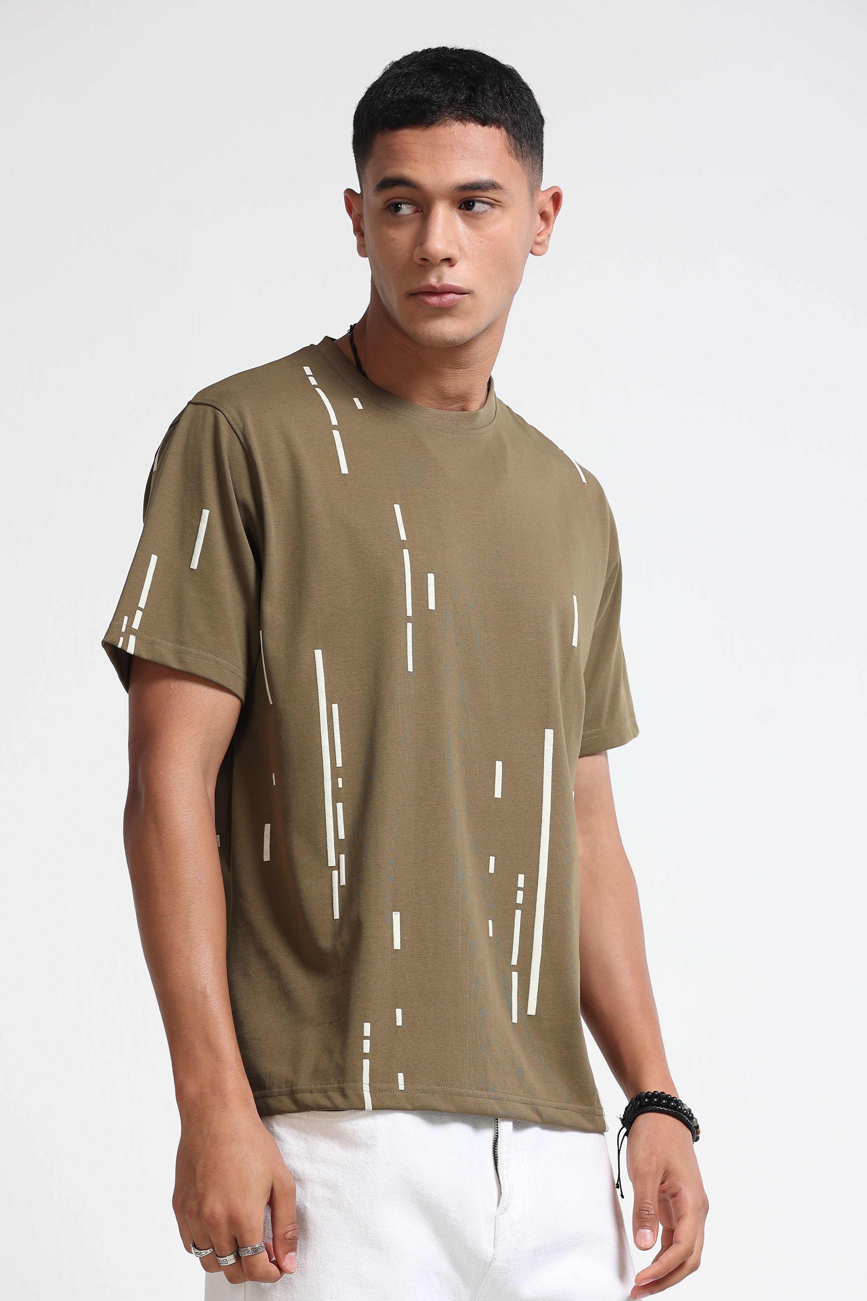 Men Olive Premium Abstract Line T-Shirt