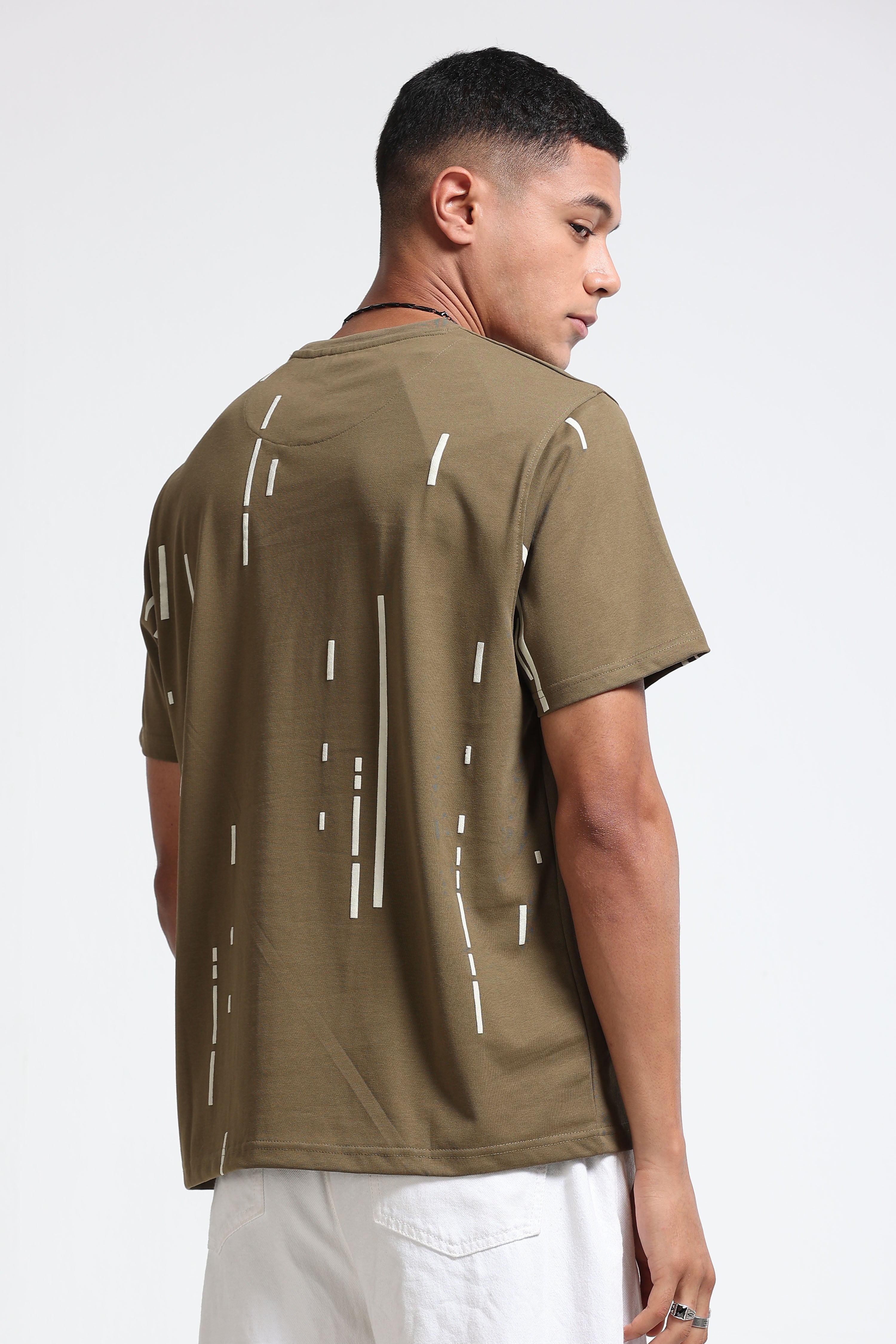 Men Olive Premium Abstract Line T-Shirt