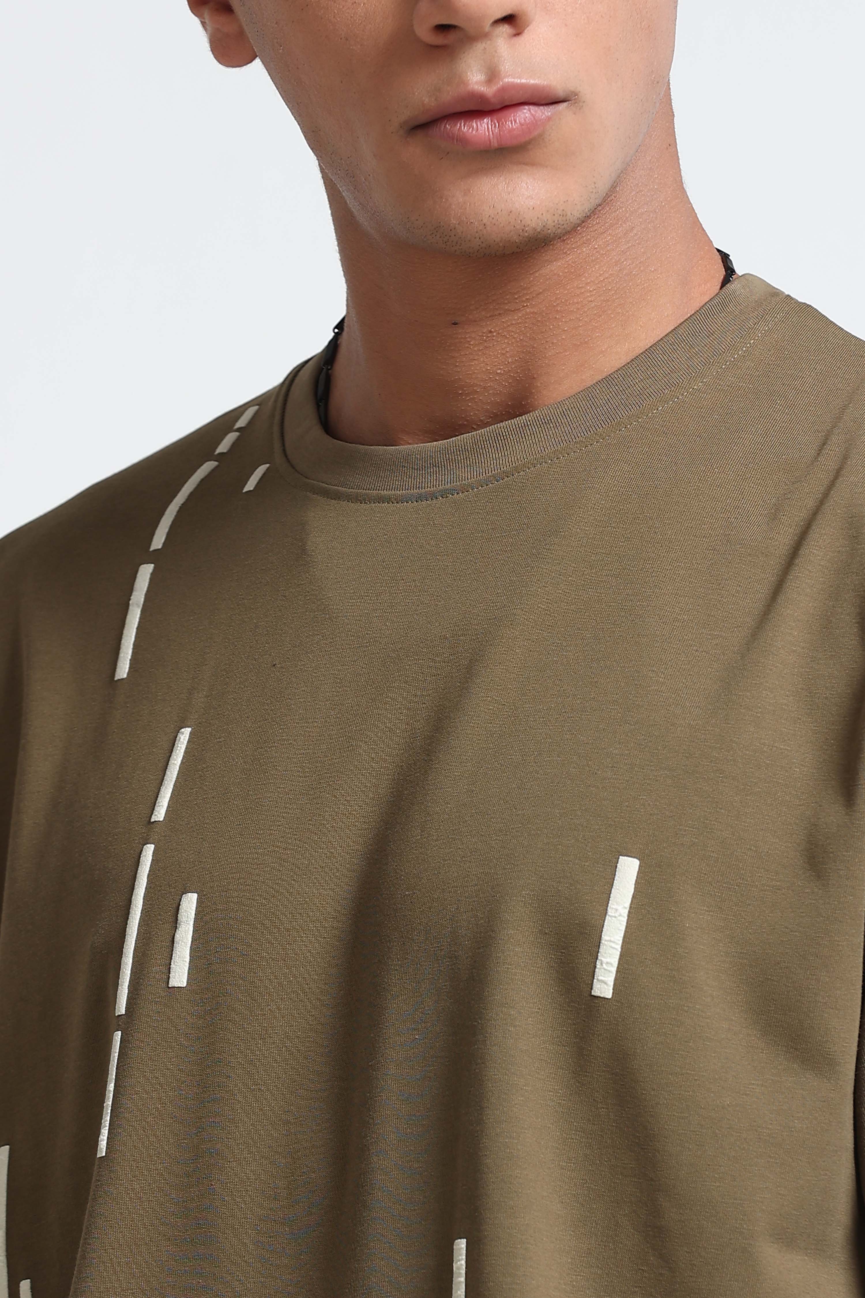 Men Olive Premium Abstract Line T-Shirt
