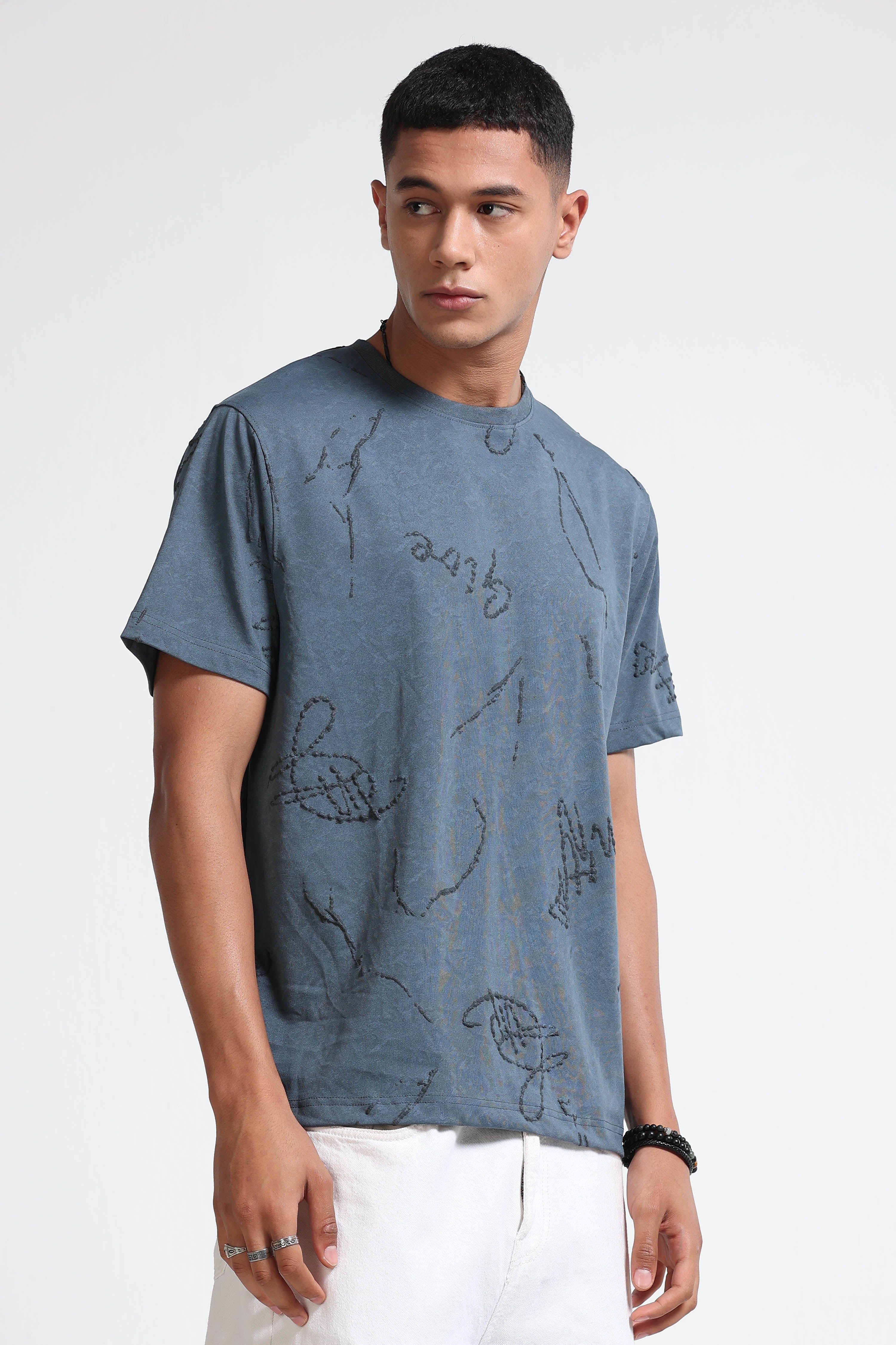 Men Blue Relaxed Fit Denim T-Shirt
