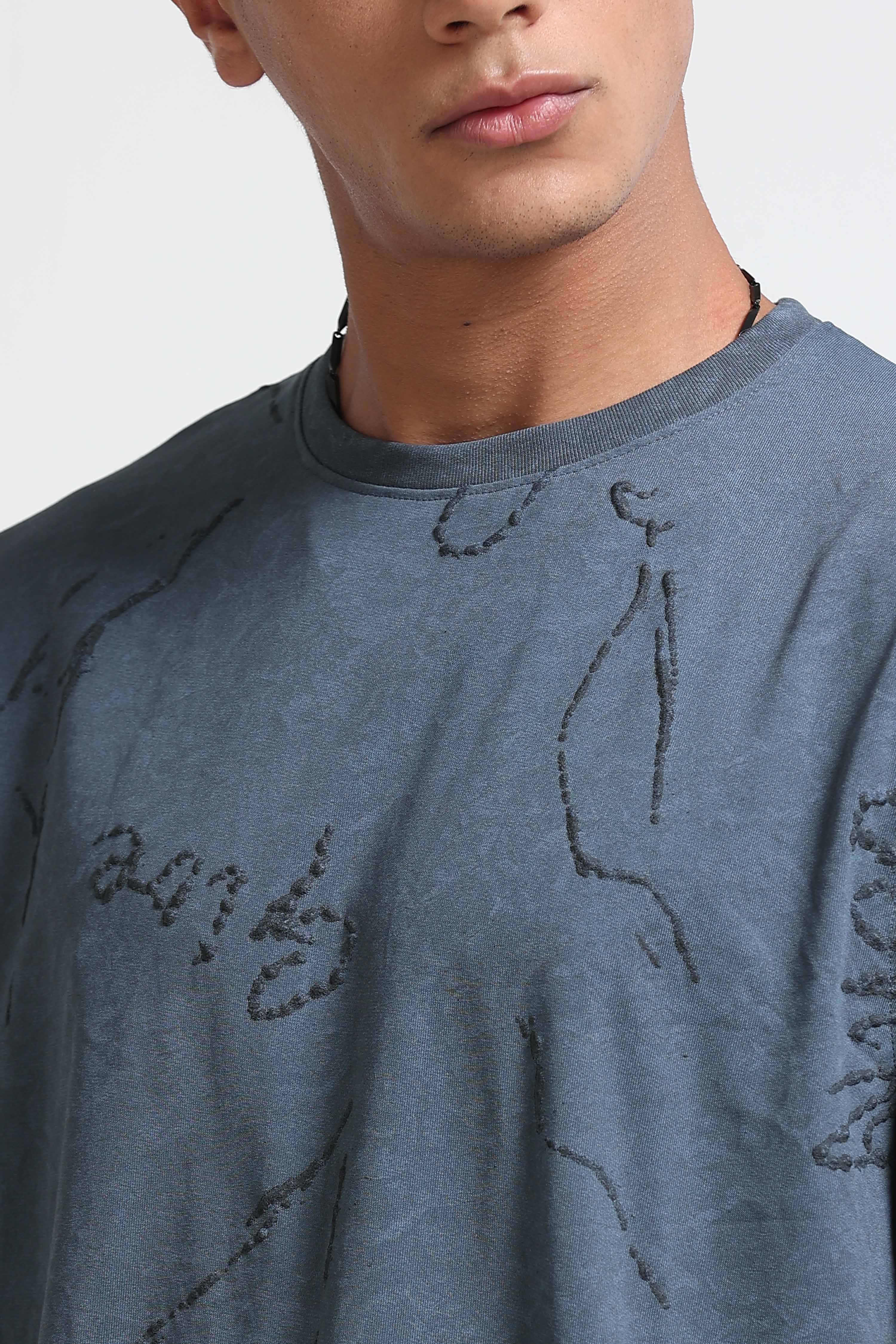 Men Blue Relaxed Fit Denim T-Shirt
