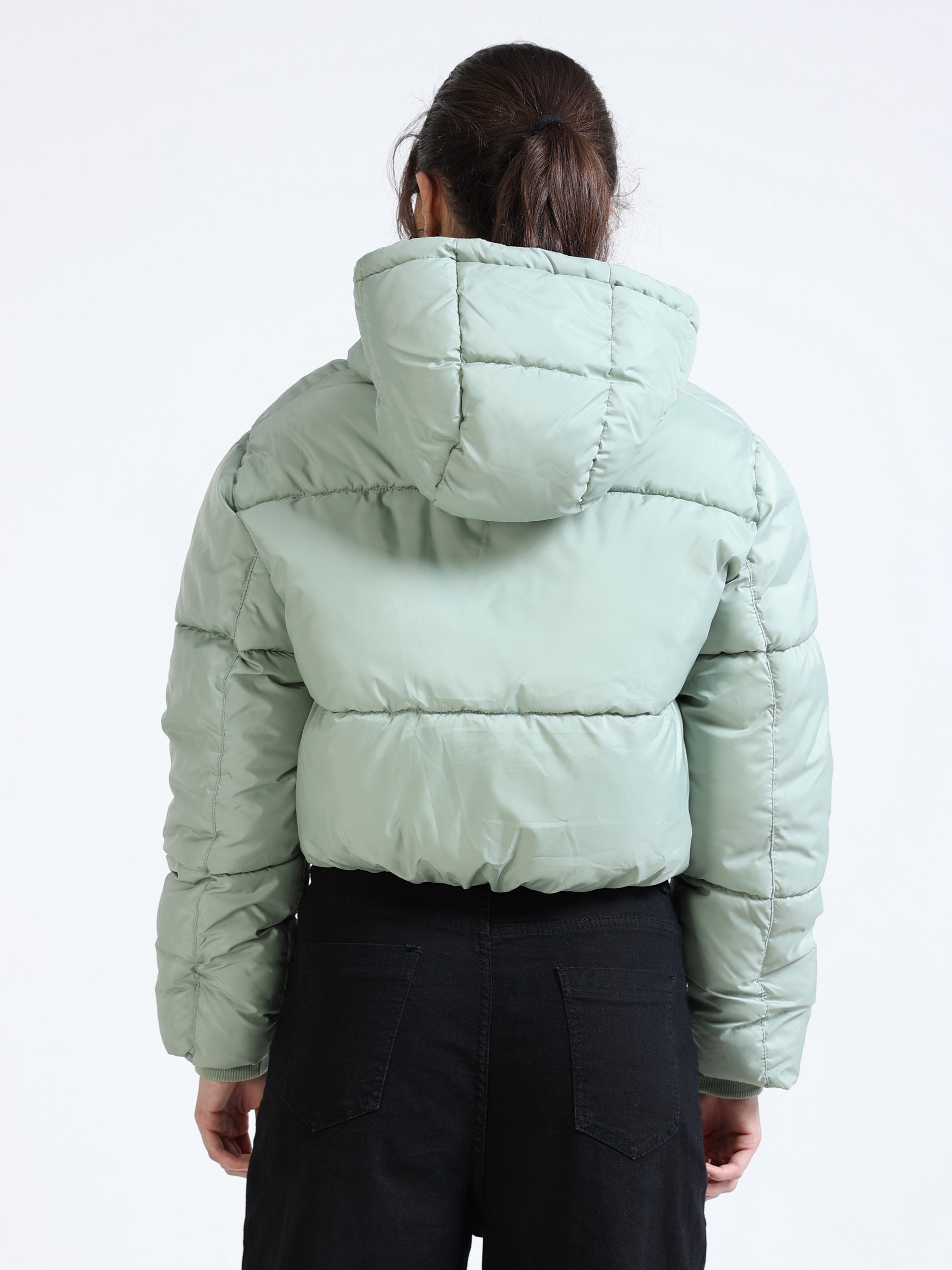 Women Green Hooded Puffer Jacket