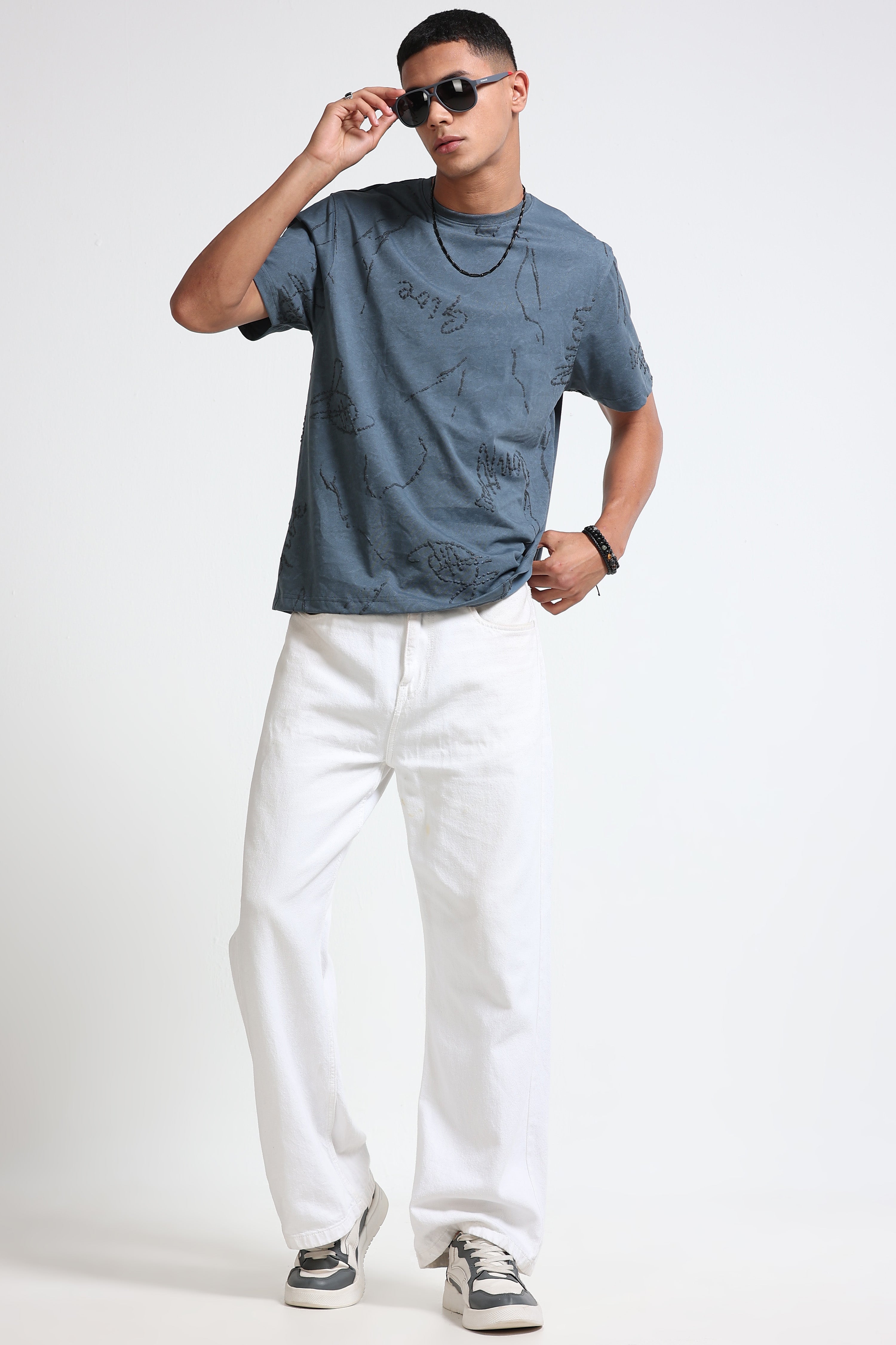 Men Blue Relaxed Fit Denim T-Shirt