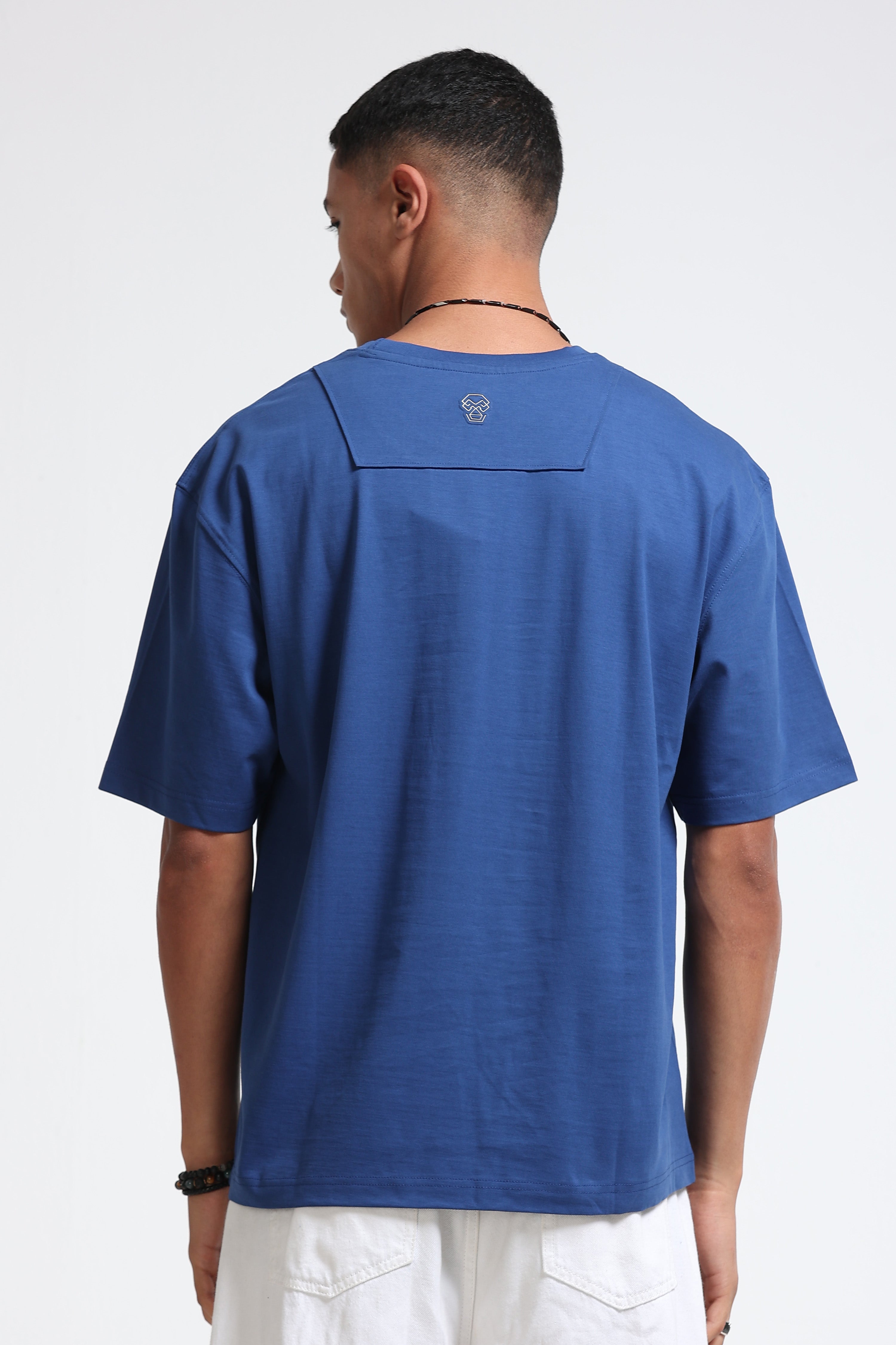 Men Blue Oversized Crew Neck T-Shirt