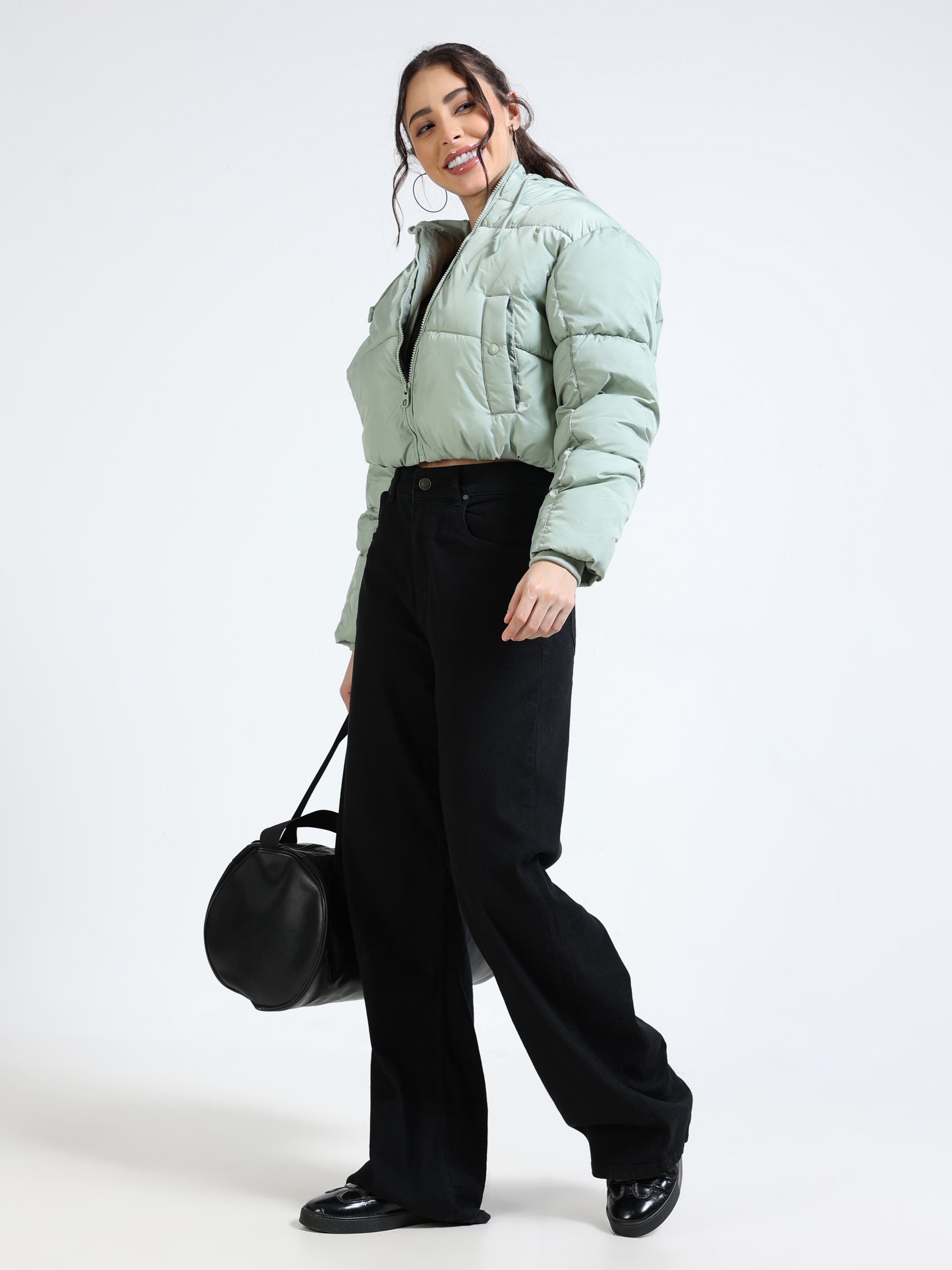 Women Green Hooded Puffer Jacket