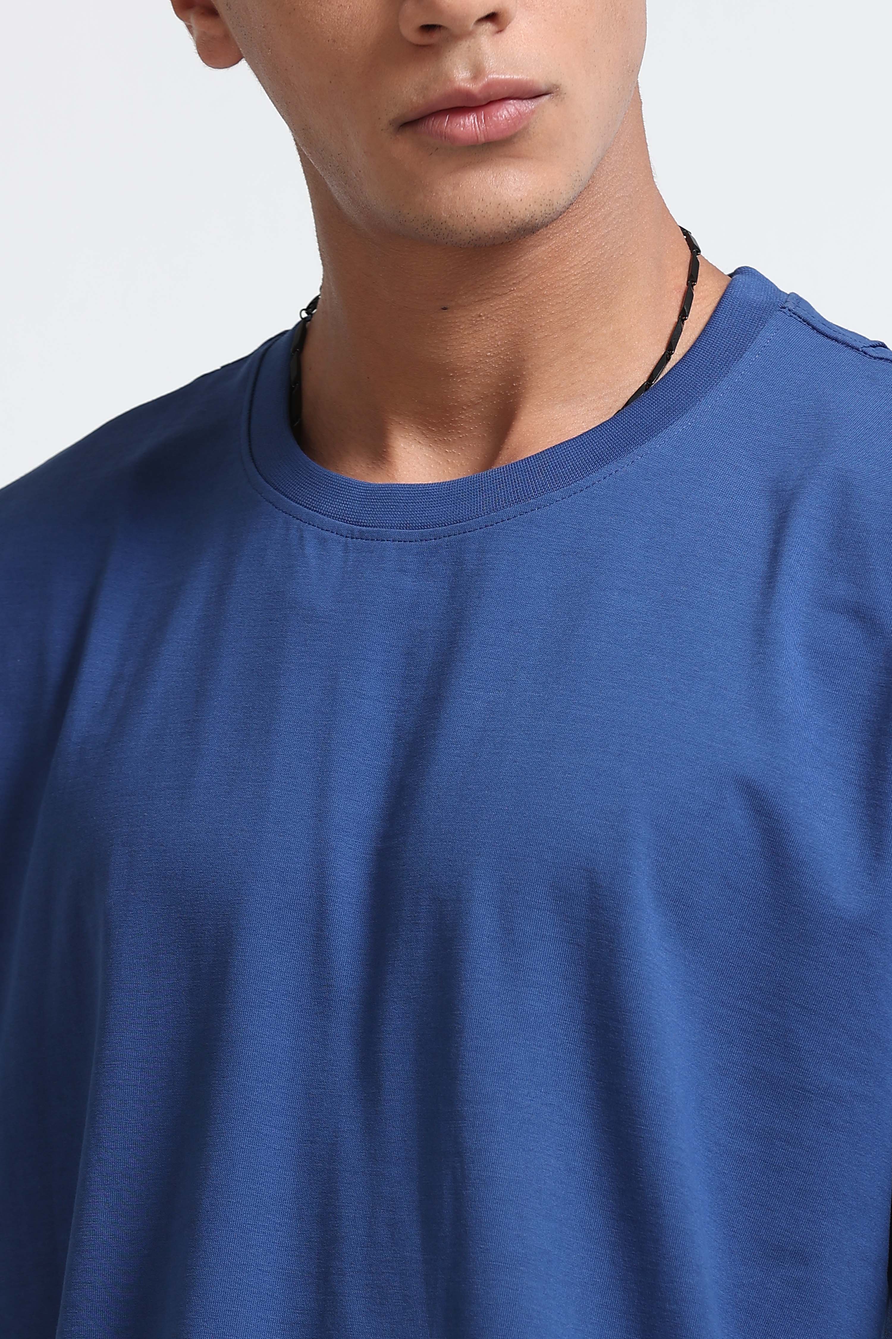 Men Blue Oversized Crew Neck T-Shirt