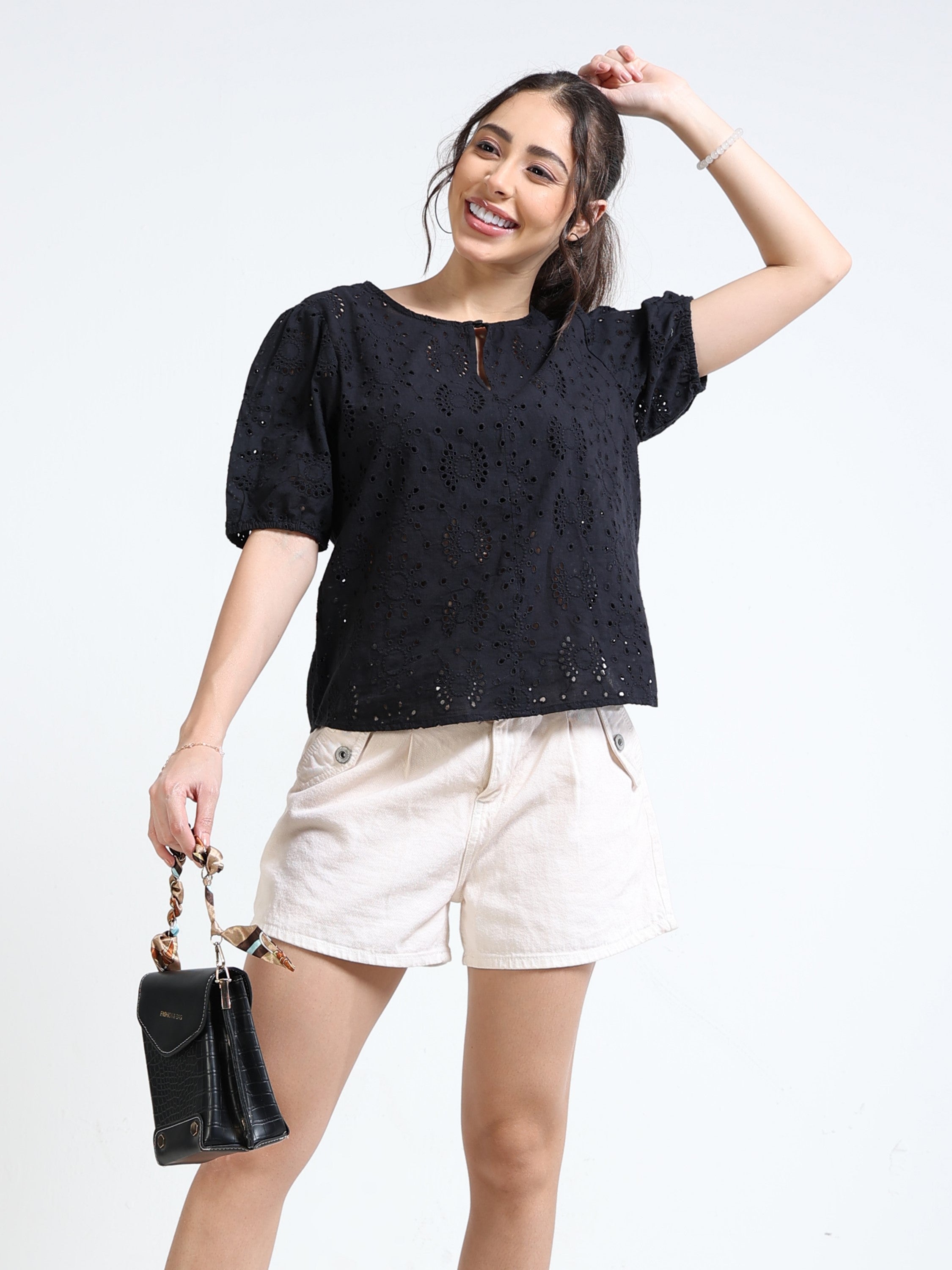 Women Black Shiffli Top