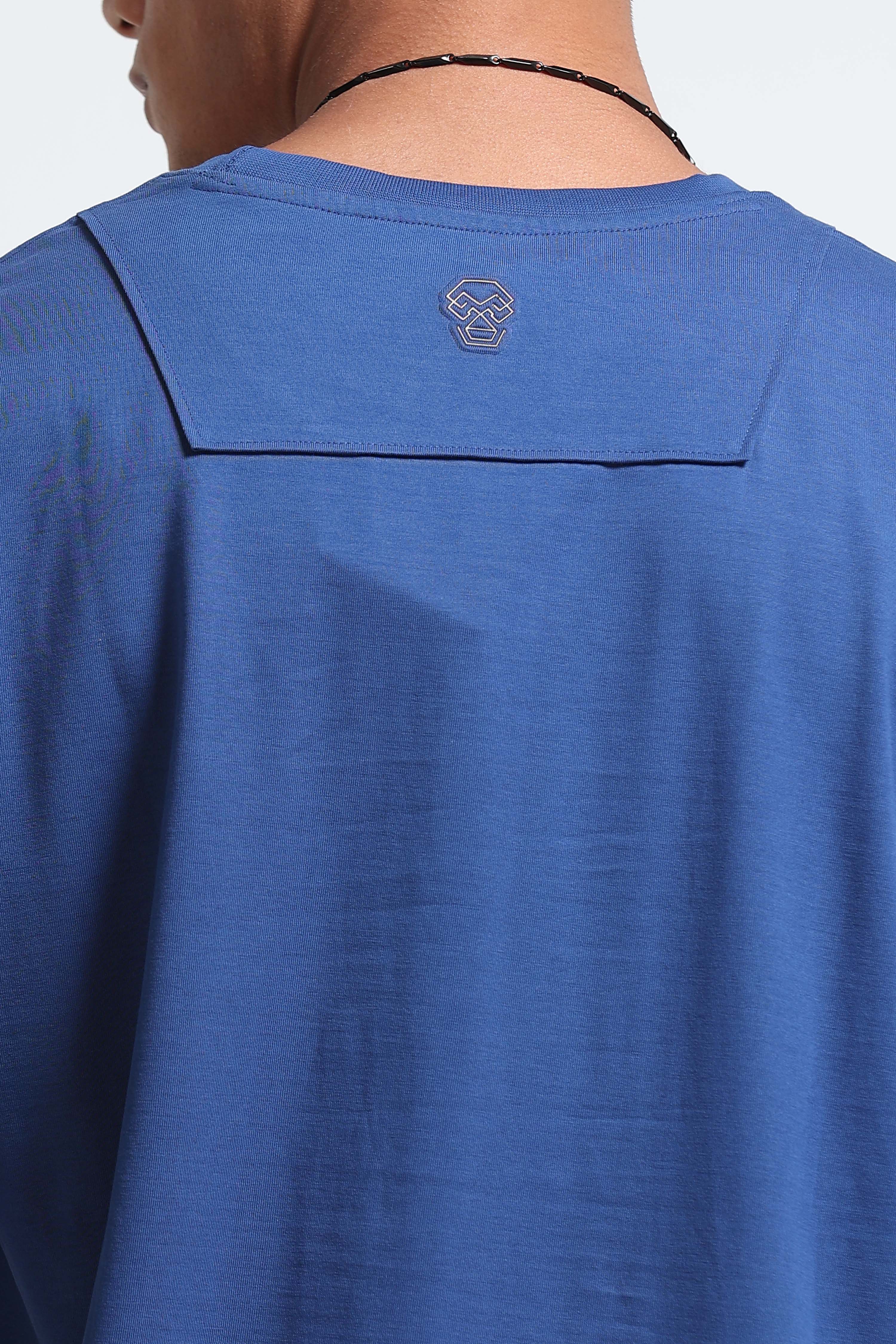 Men Blue Oversized Crew Neck T-Shirt