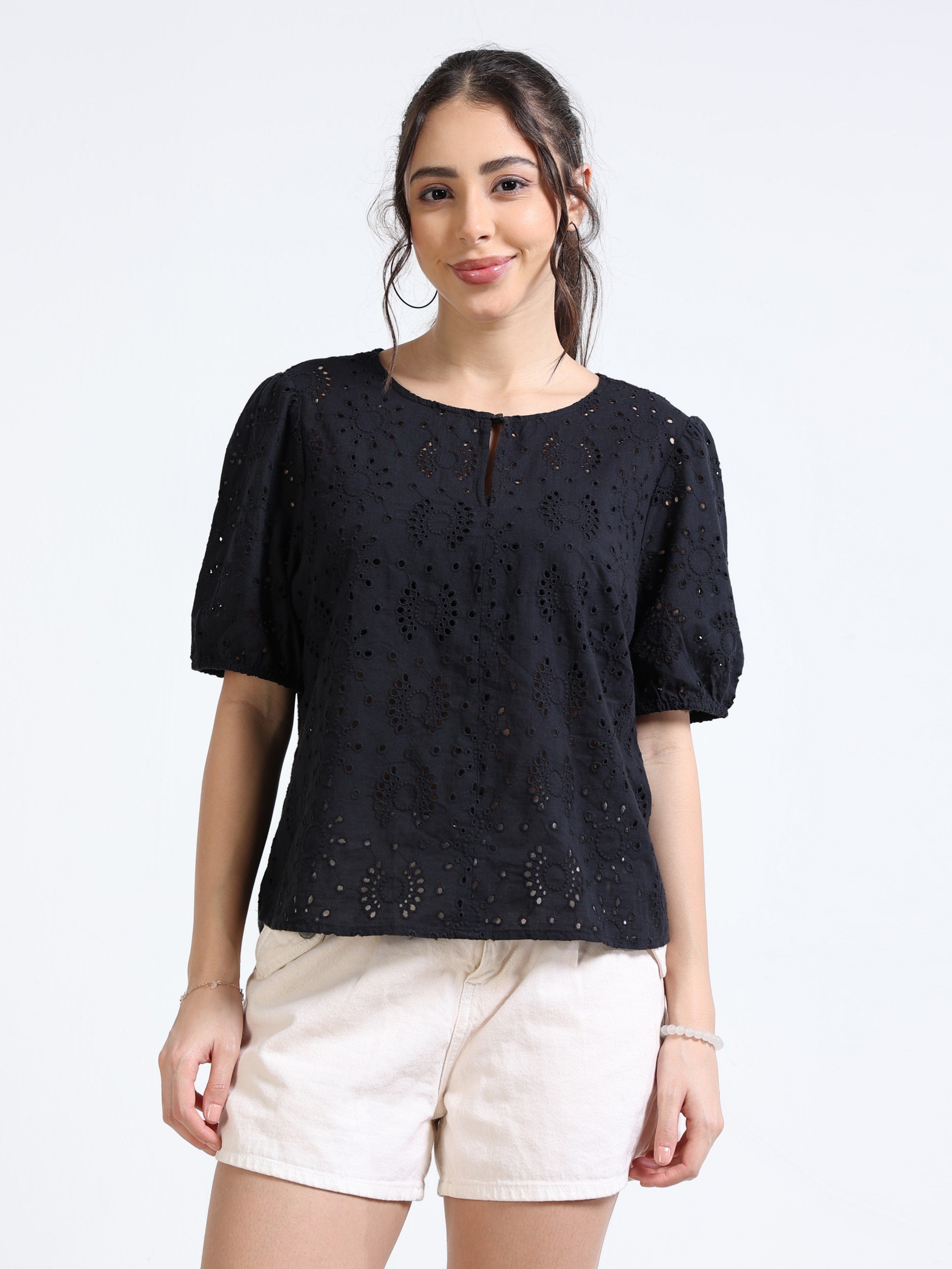 Women Black Shiffli Top