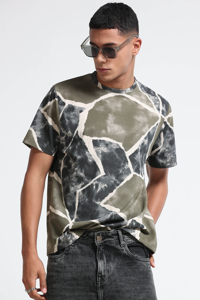 Men Olive Modern Abstract Print T-Shirt