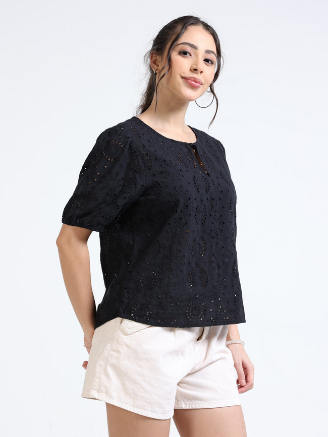 Women Black Shiffli Top