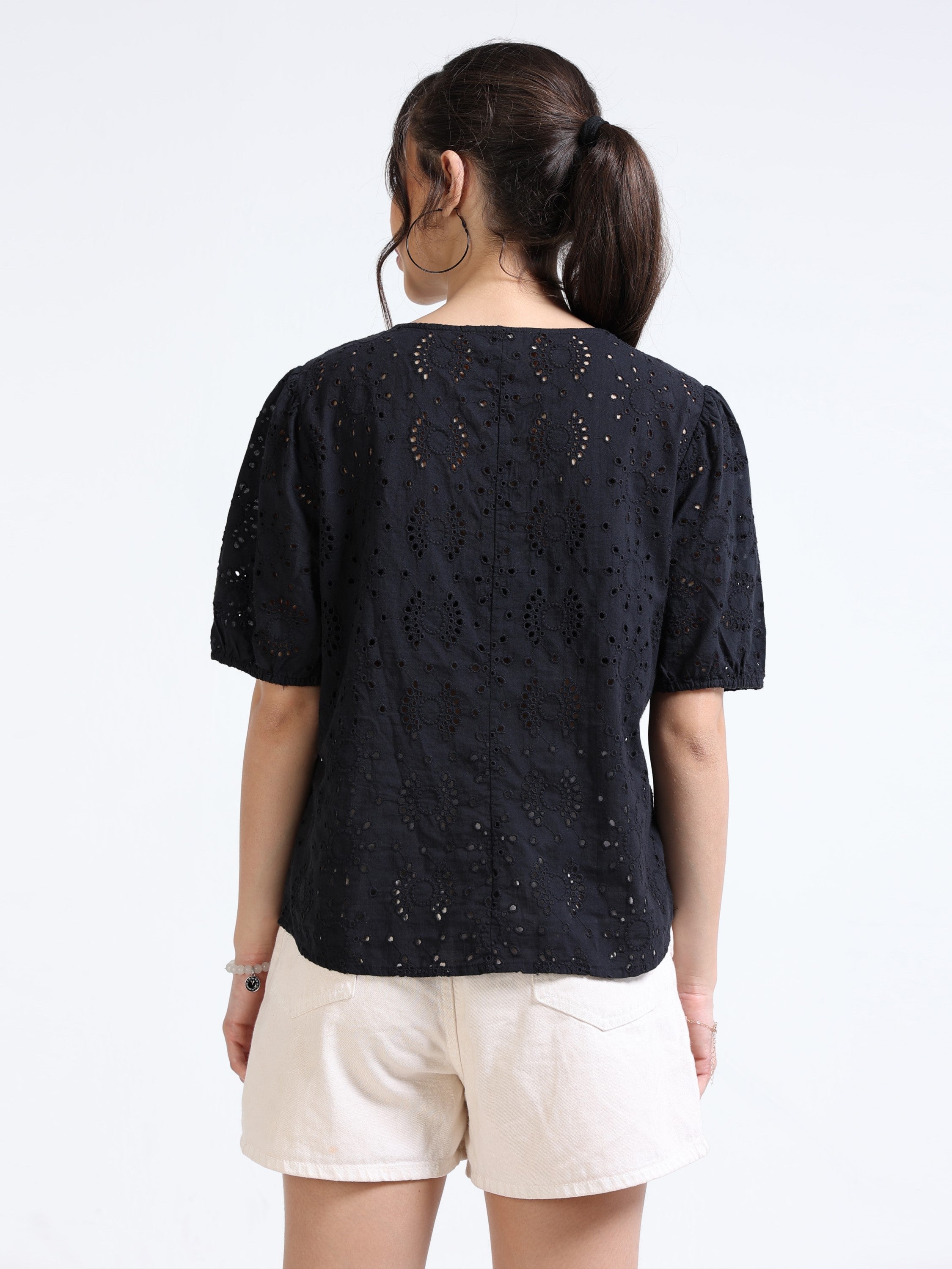 Women Black Shiffli Top