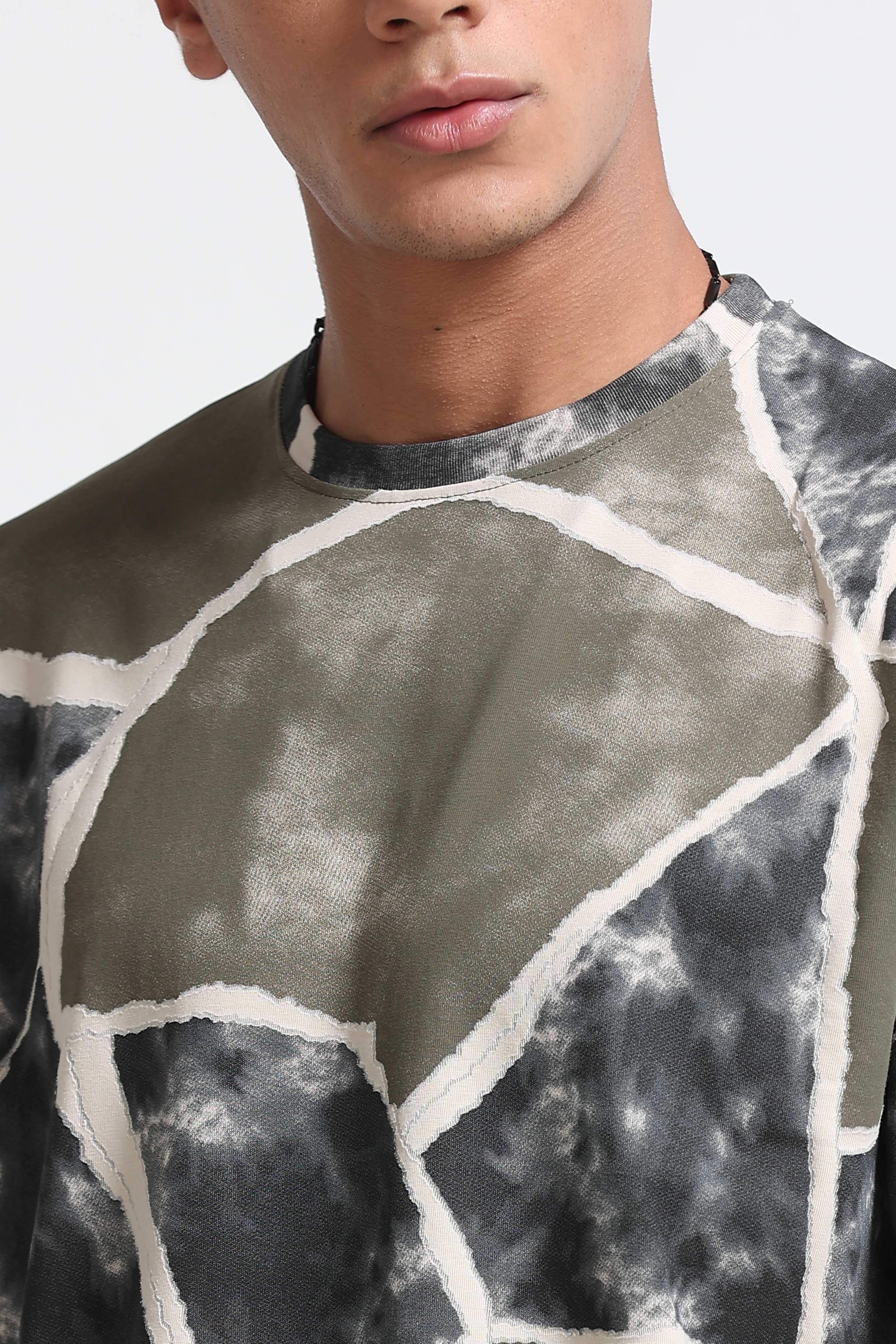 Men Olive Modern Abstract Print T-Shirt