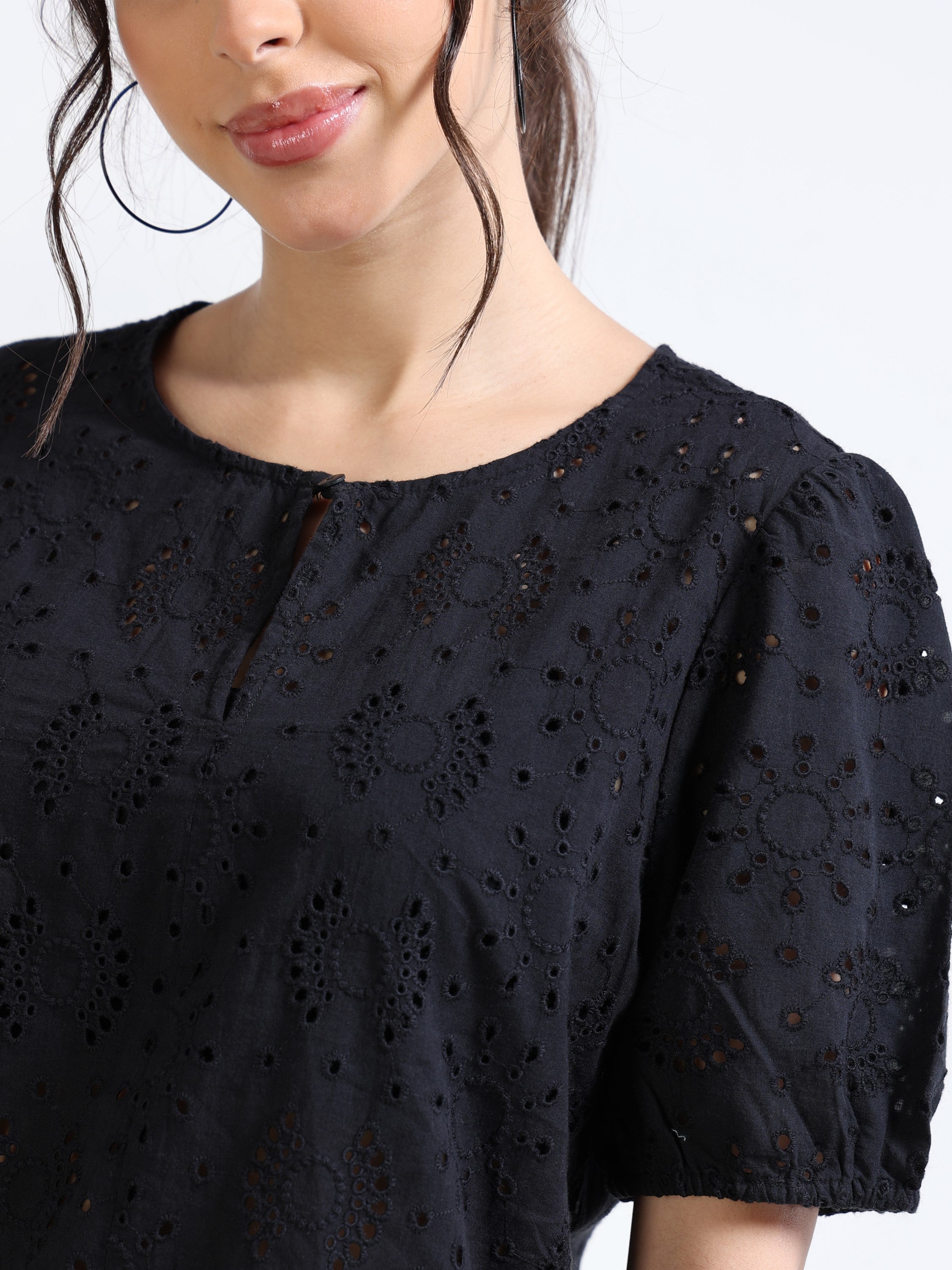 Women Black Shiffli Top