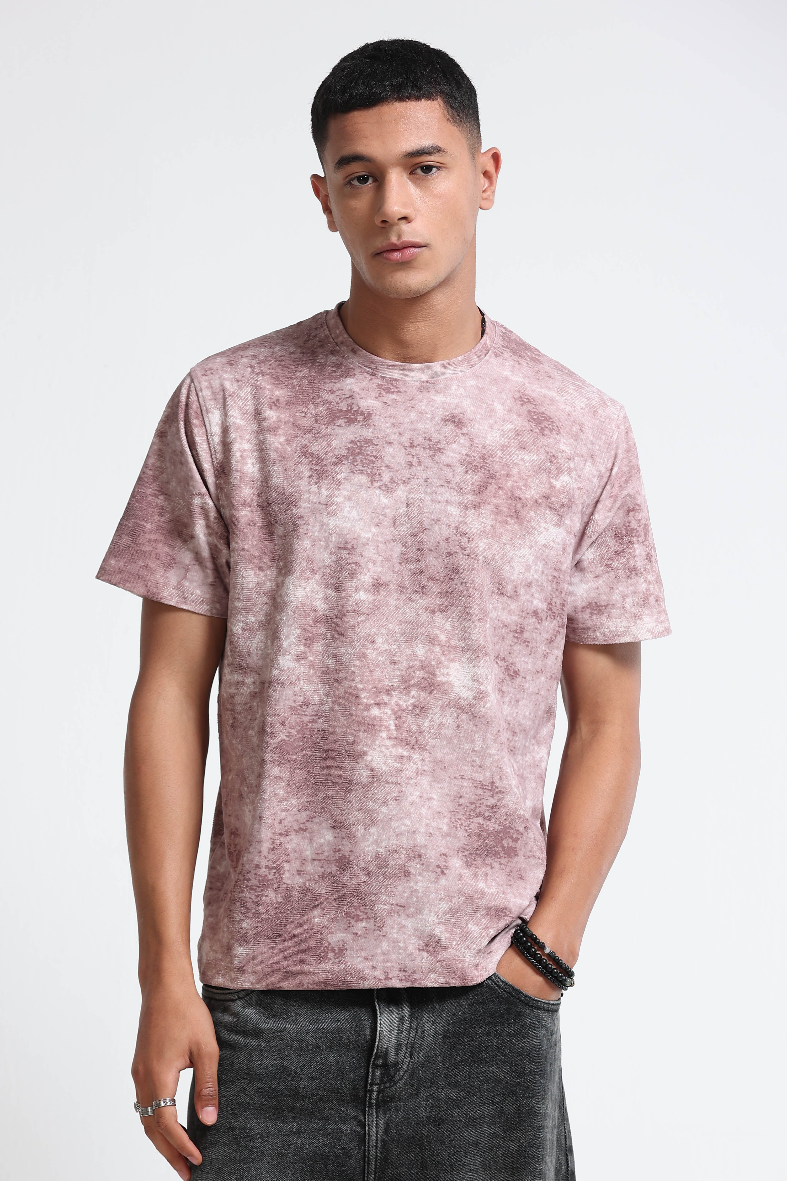 Men Pink Casual Relaxed Fit T-Shirt
